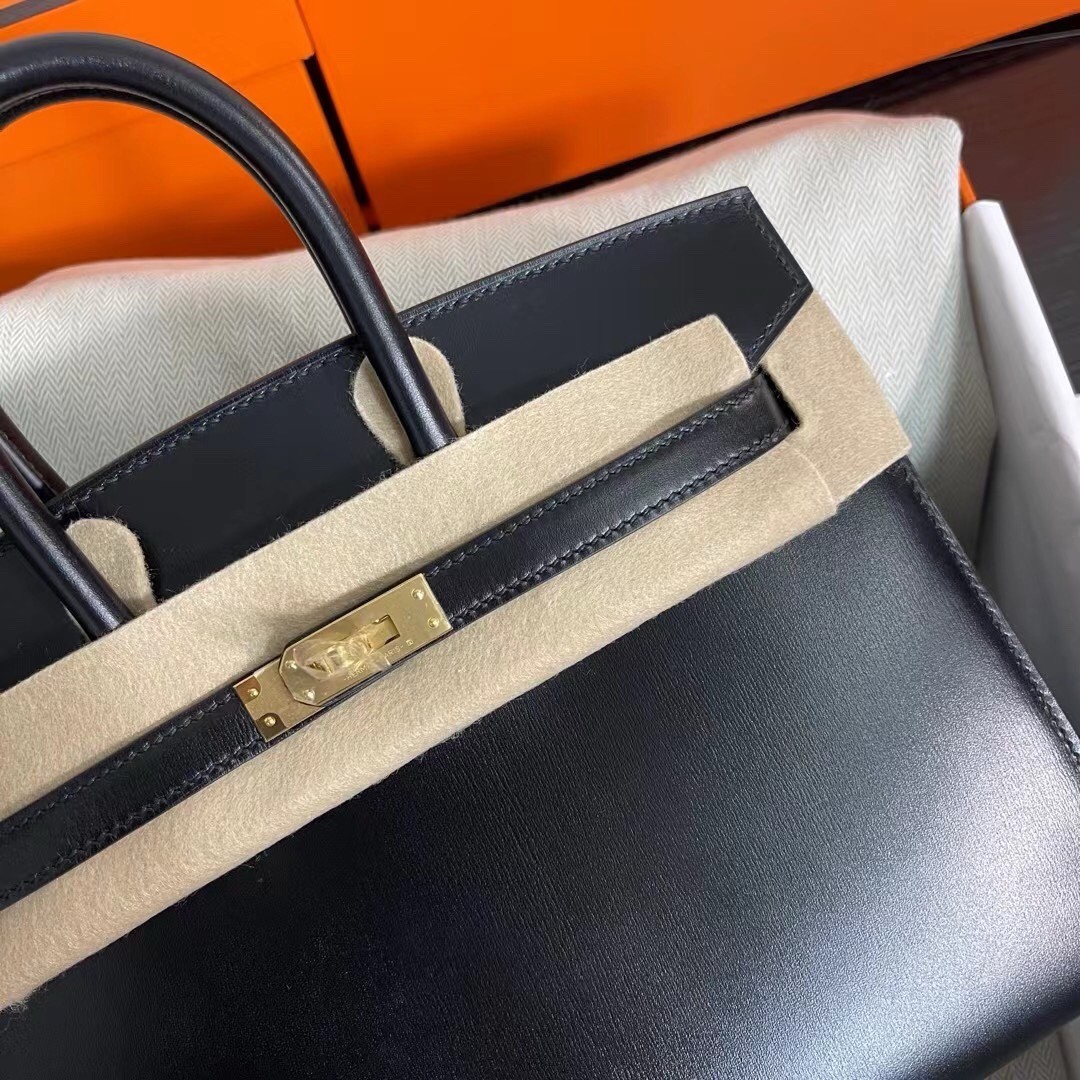 H**mes birkin 25 sellier handmade bag in black box calfskin