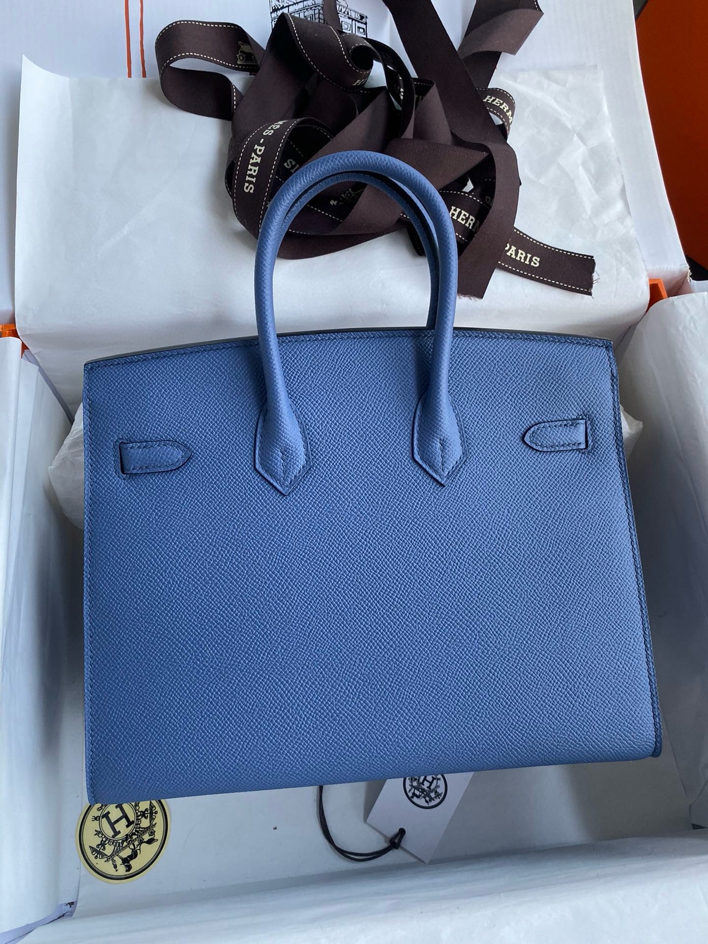 H**mes birkin 25 sellier handmade bag in blue brighton epsom calfskin