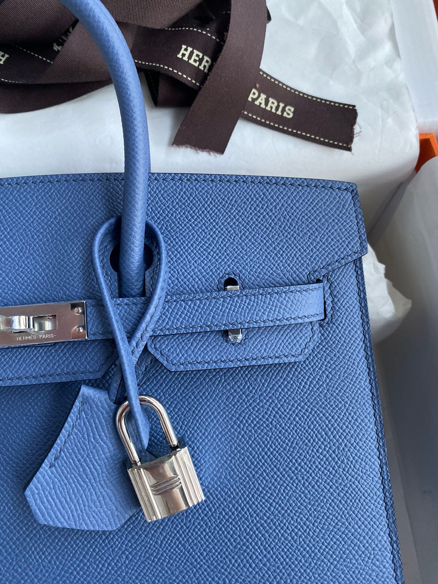H**mes birkin 25 sellier handmade bag in blue brighton epsom calfskin