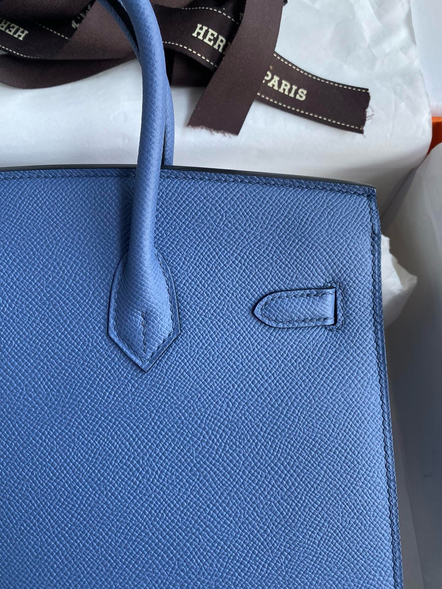 H**mes birkin 25 sellier handmade bag in blue brighton epsom calfskin