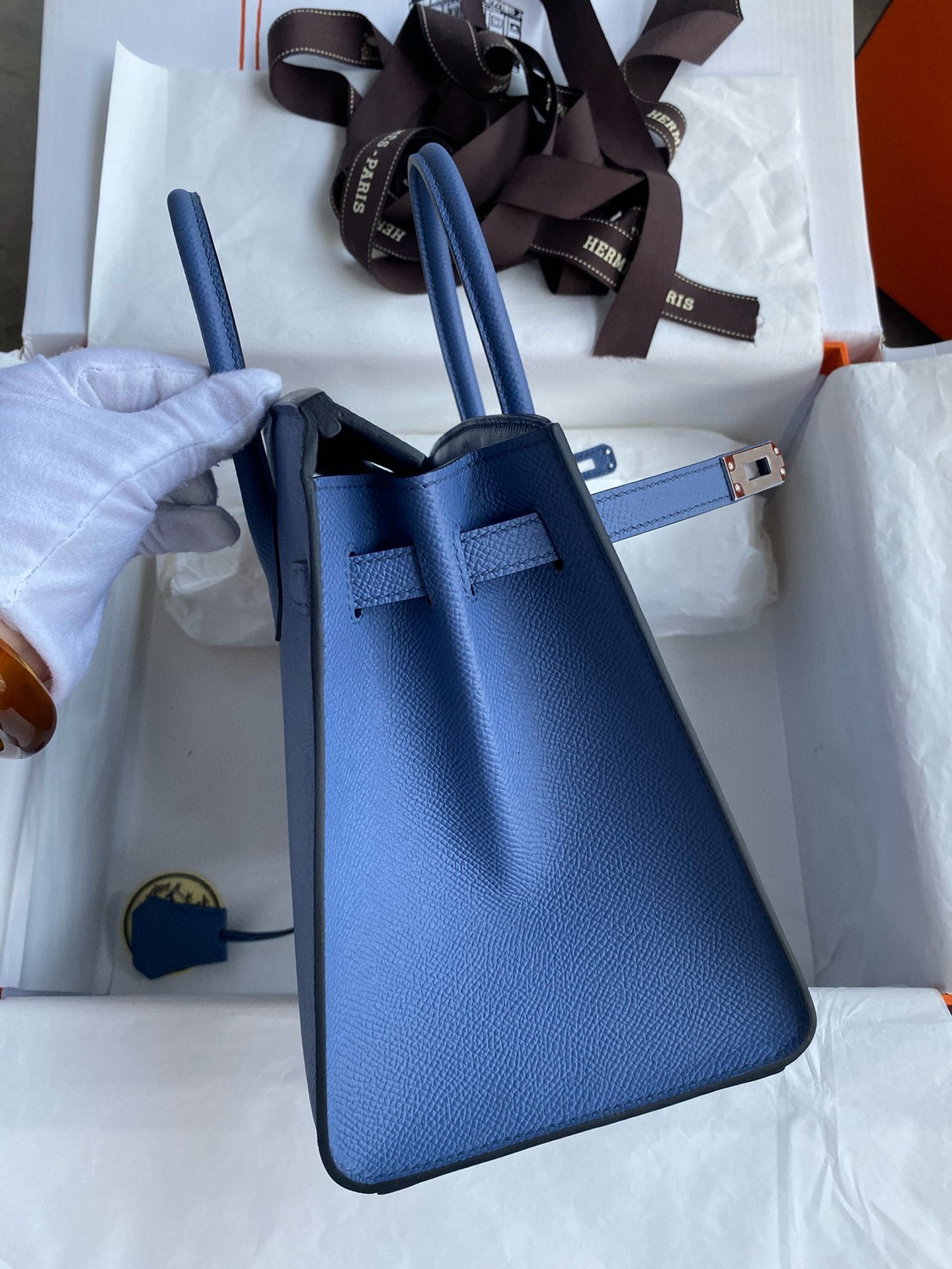 H**mes birkin 25 sellier handmade bag in blue brighton epsom calfskin