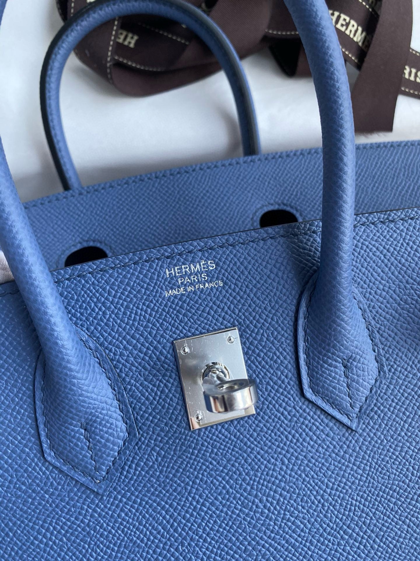 H**mes birkin 25 sellier handmade bag in blue brighton epsom calfskin