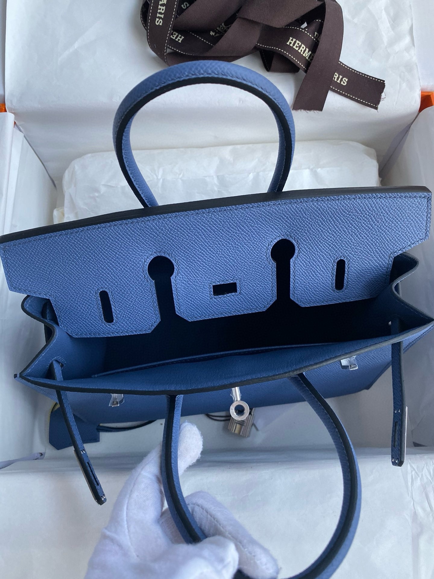 H**mes birkin 25 sellier handmade bag in blue brighton epsom calfskin