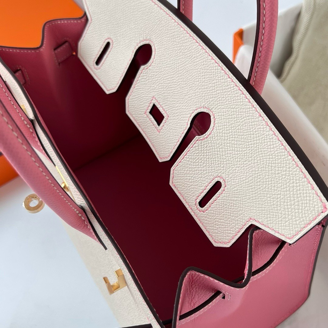 H**mes hss birkin 25 sellier bag in craie and rose confetti epsom calfskin