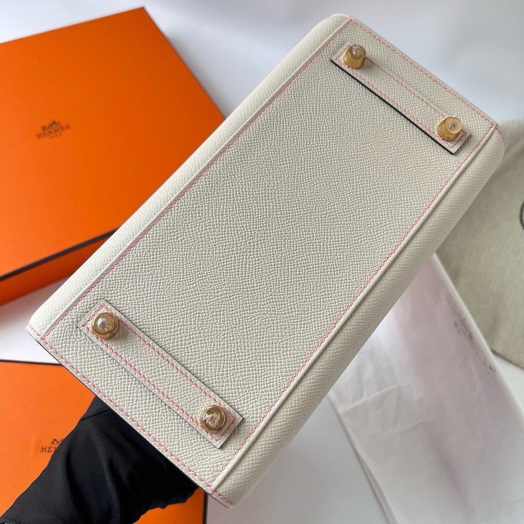 H**mes hss birkin 25 sellier bag in craie and rose confetti epsom calfskin