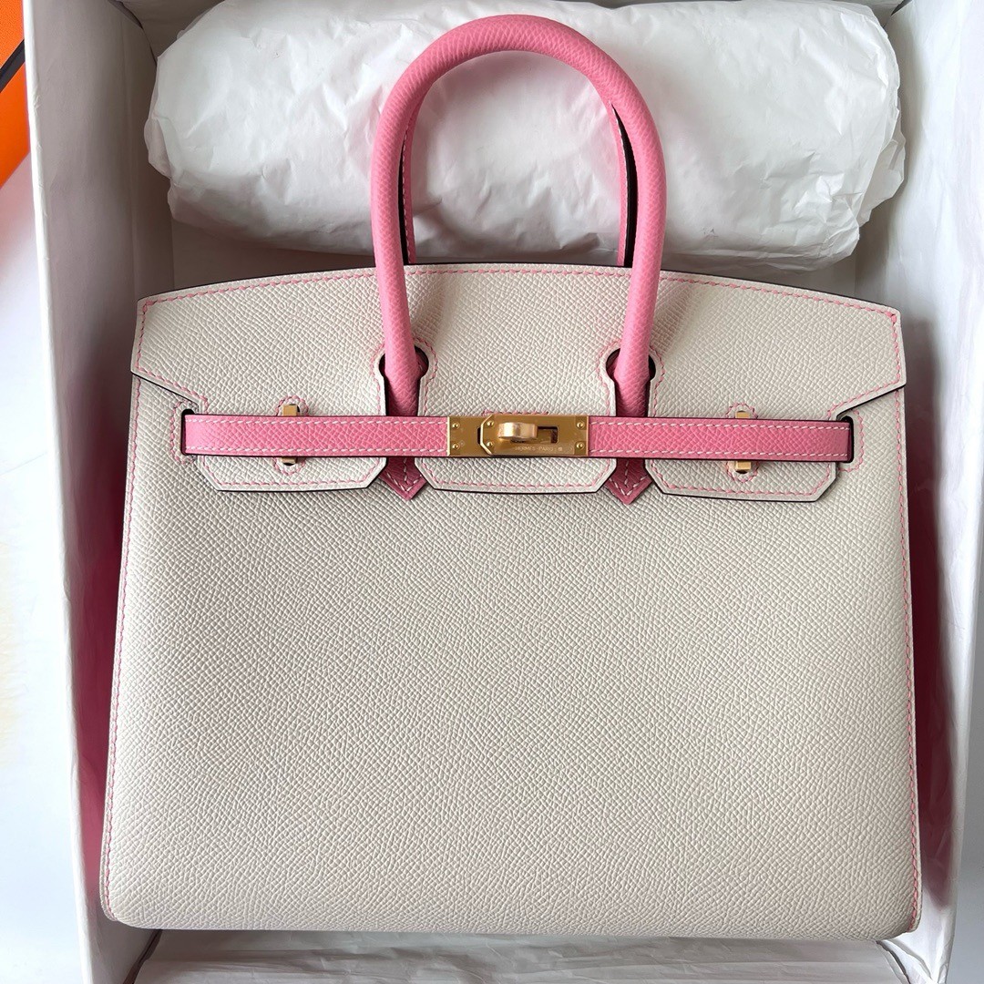 H**mes hss birkin 25 sellier bag in craie and rose confetti epsom calfskin