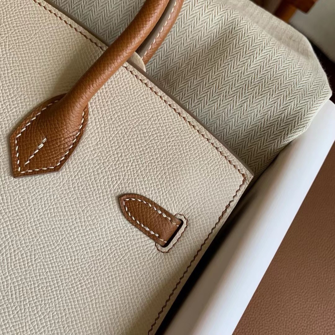 H**mes hss birkin 25 sellier bag in craie and gold epsom calfskin
