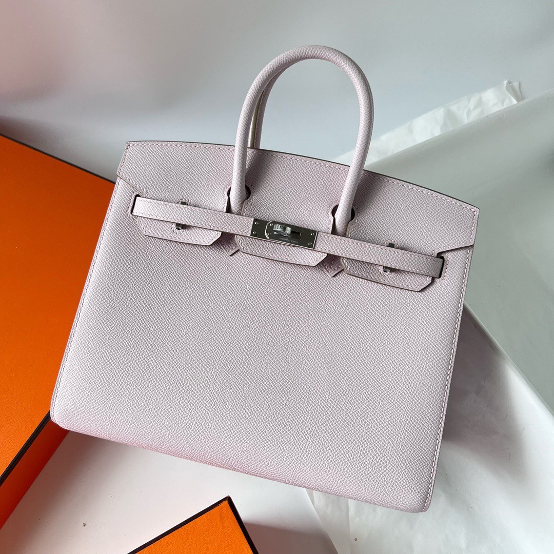 H**mes birkin 25 sellier handmade bag in mauve pale epsom calfskin