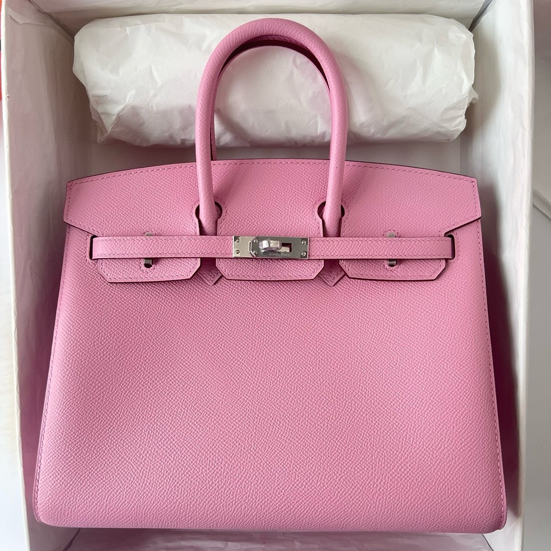 H**mes birkin 25 sellier handmade bag in mauve sylvestre epsom calfskin