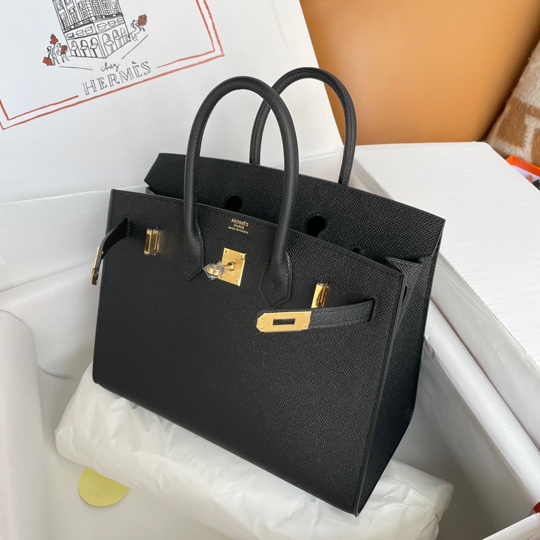 H**mes birkin 25 sellier handmade bag in black epsom calfskin
