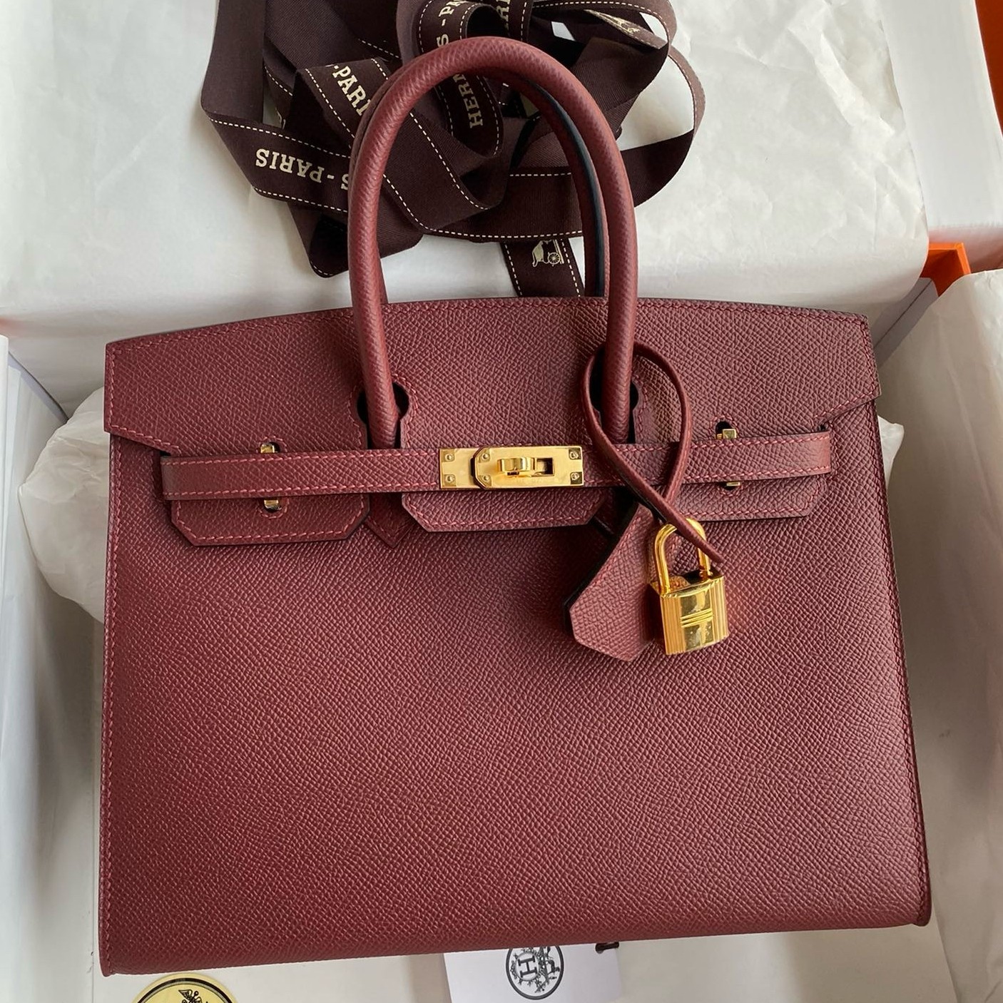 H**mes birkin 25 sellier handmade bag in rouge h epsom calfskin