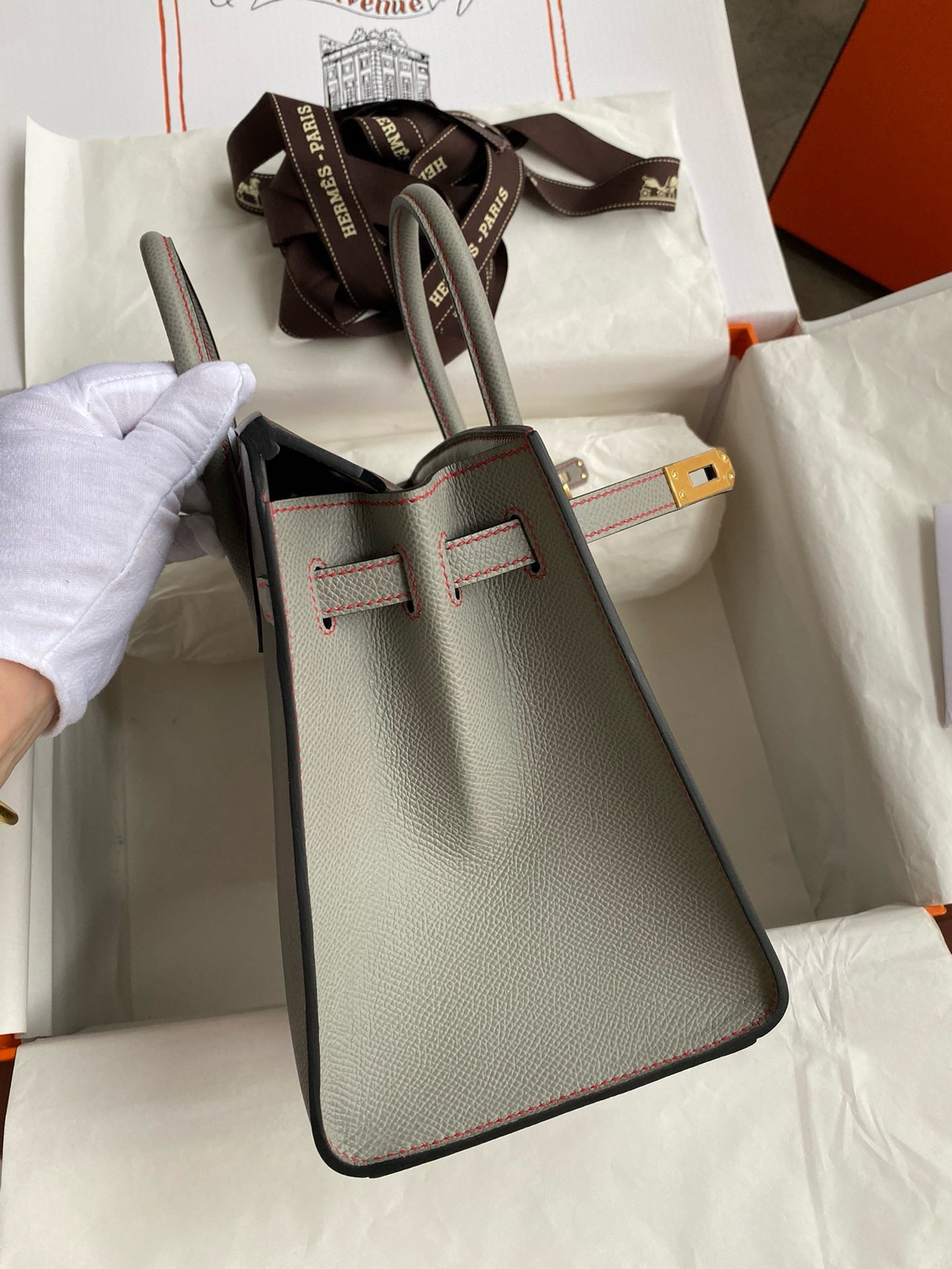 H**mes hss birkin 25 sellier bag in etain and gris mouette epsom calfskin