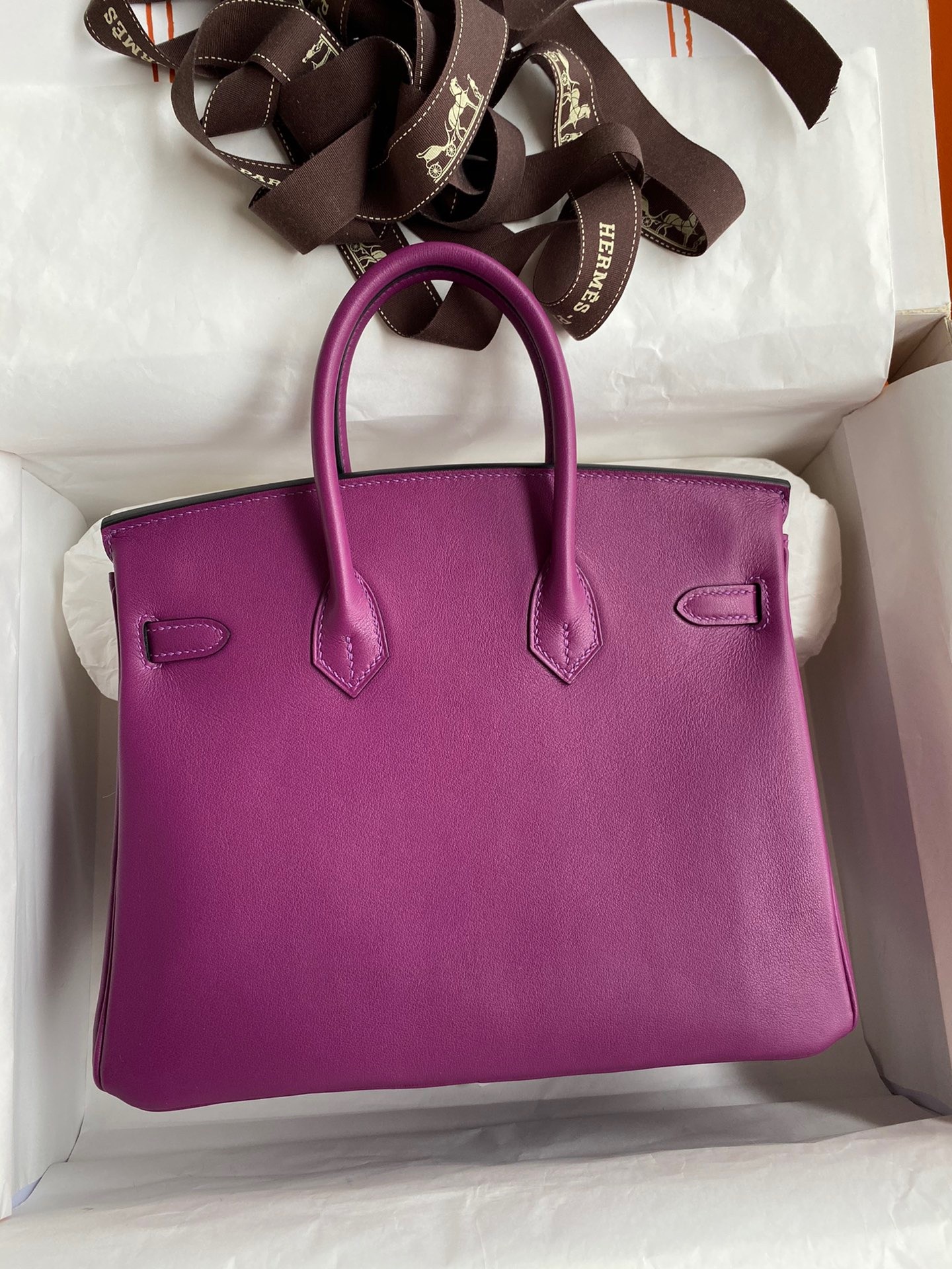H**mes birkin 25 retourne handmade bag in anemone swift calfskin