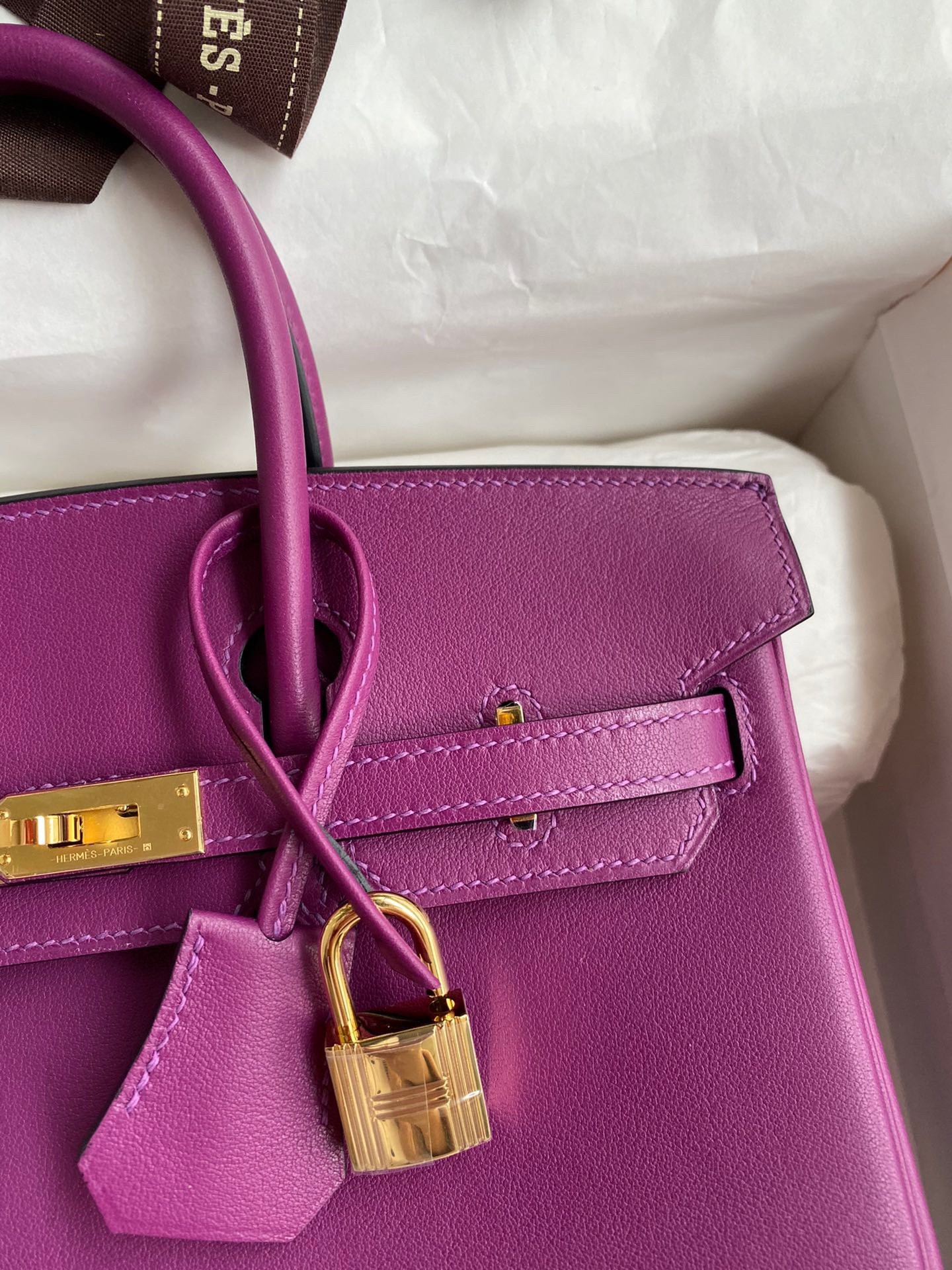 H**mes birkin 25 retourne handmade bag in anemone swift calfskin