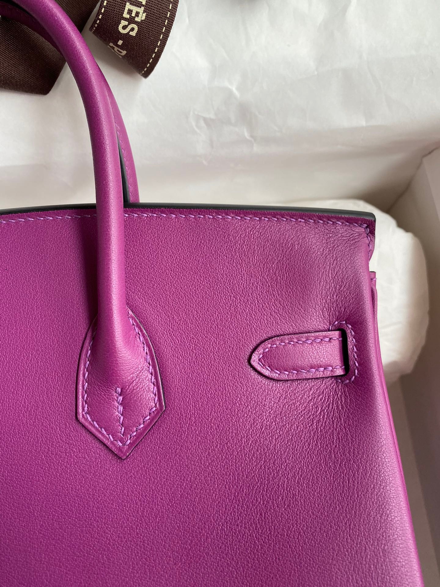 H**mes birkin 25 retourne handmade bag in anemone swift calfskin