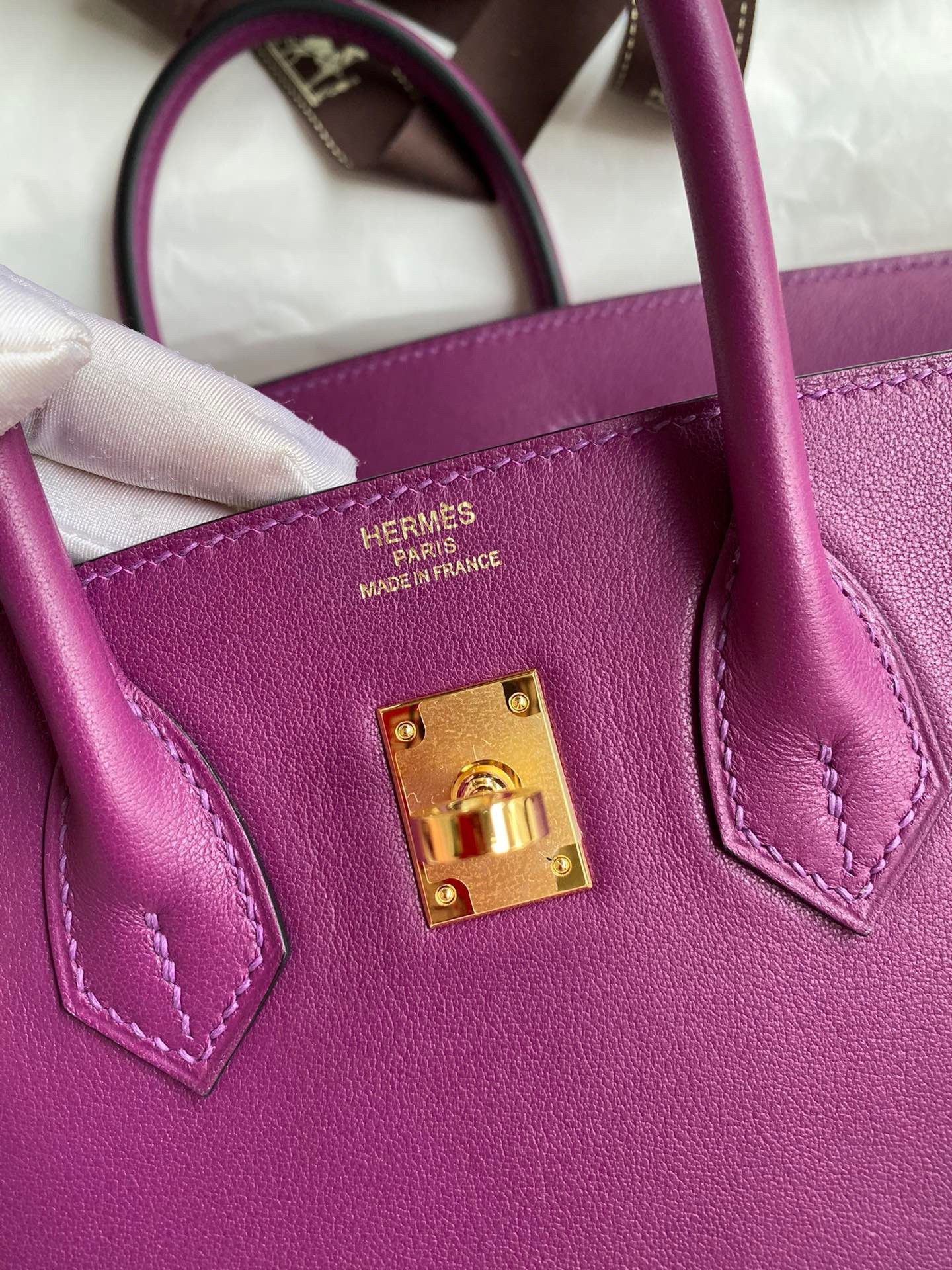 H**mes birkin 25 retourne handmade bag in anemone swift calfskin
