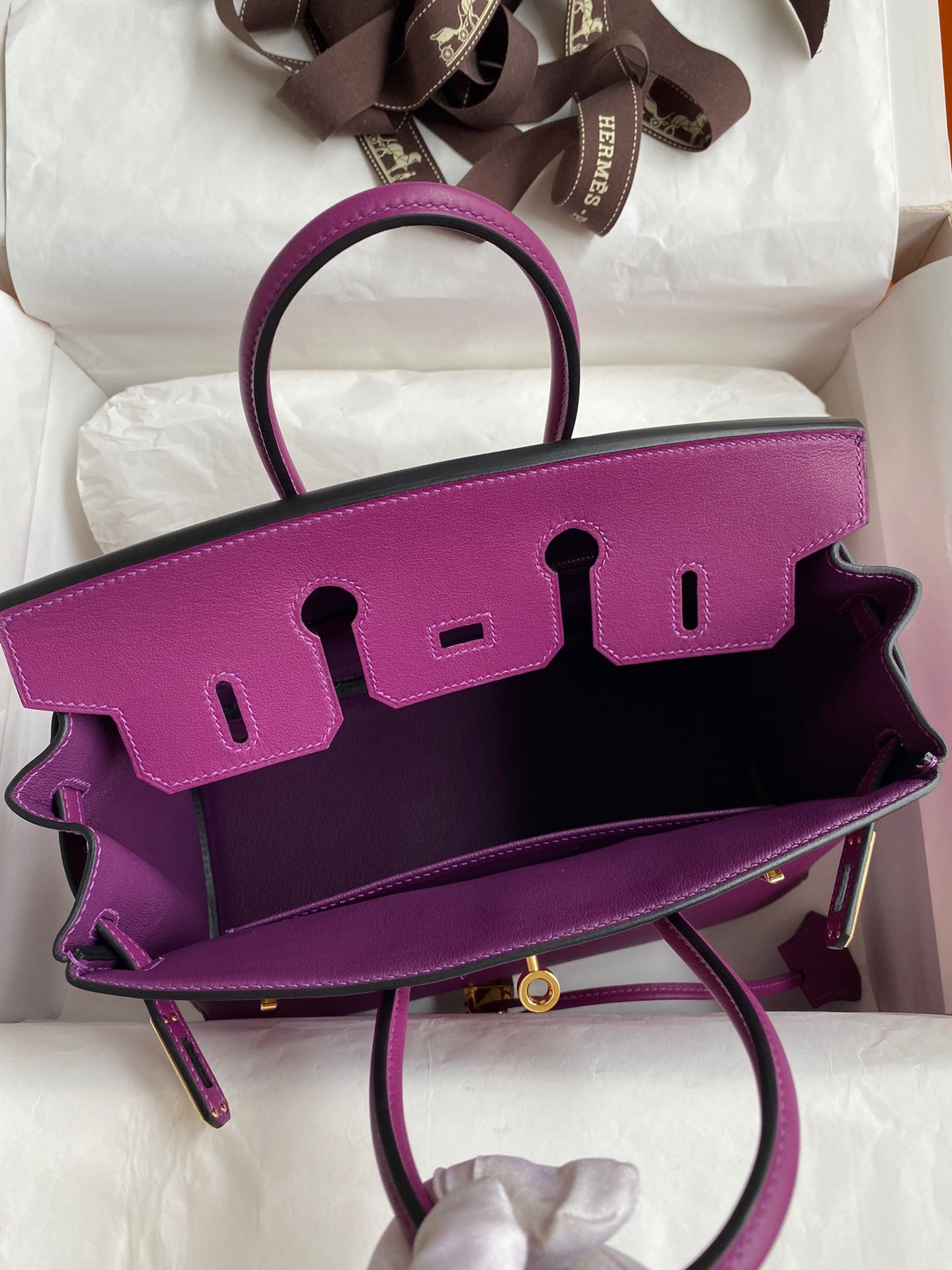 H**mes birkin 25 retourne handmade bag in anemone swift calfskin