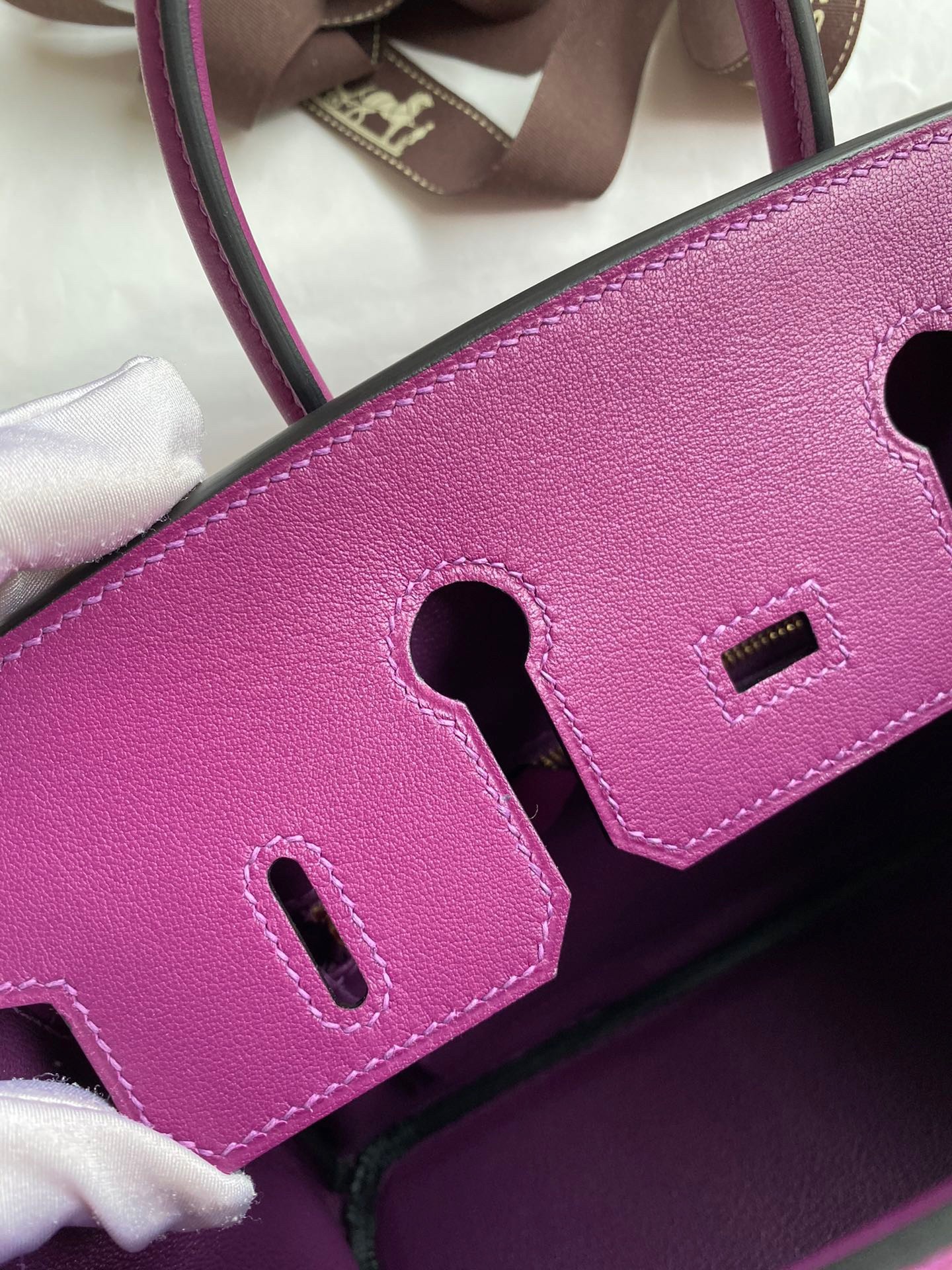 H**mes birkin 25 retourne handmade bag in anemone swift calfskin