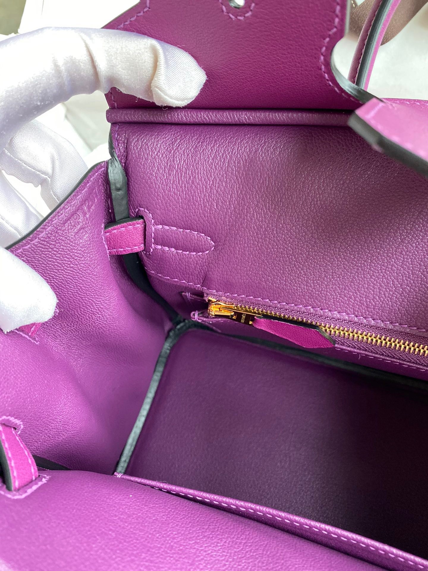 H**mes birkin 25 retourne handmade bag in anemone swift calfskin