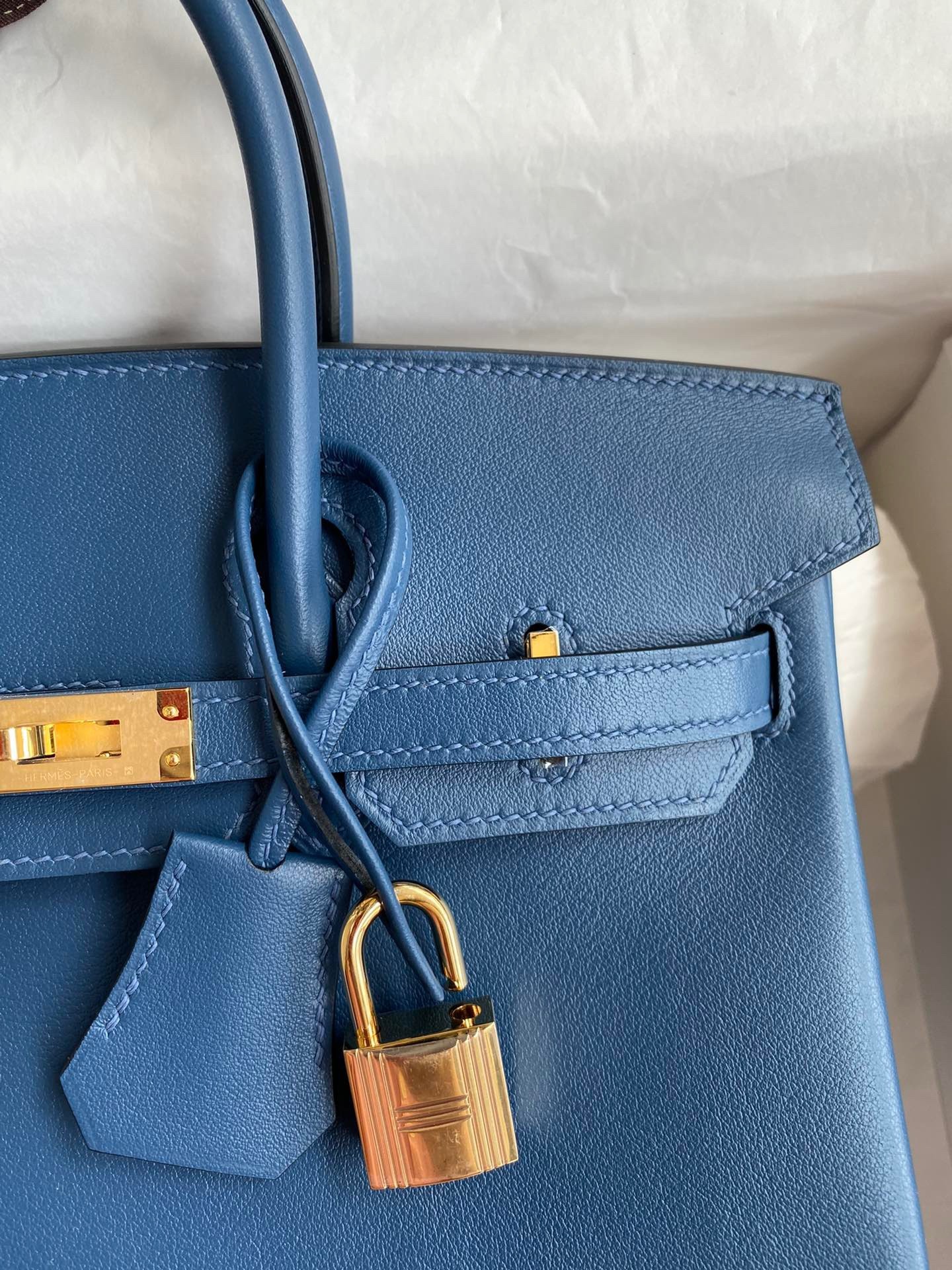 H**mes birkin 25 retourne handmade bag in deep blue swift calfskin