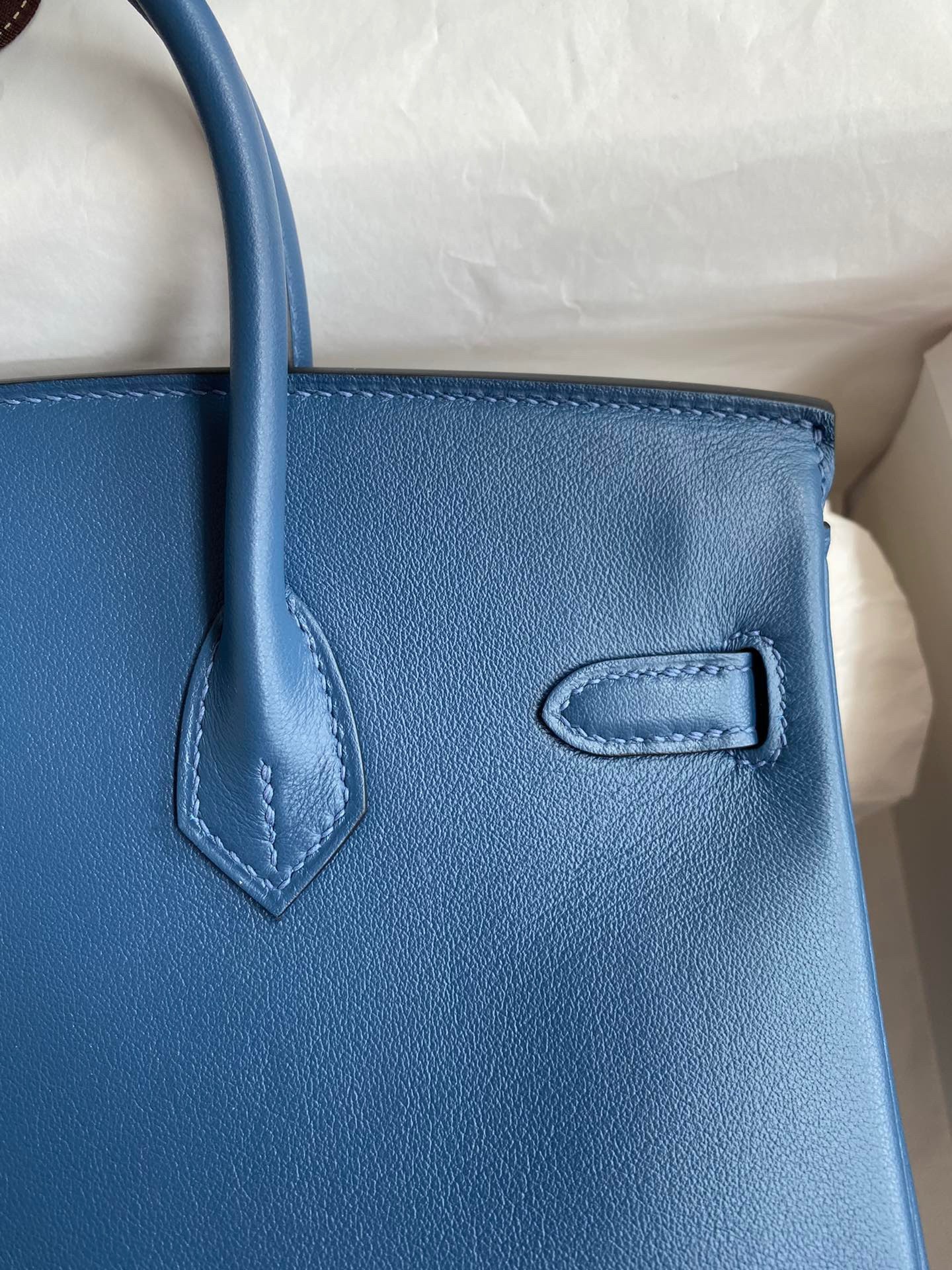 H**mes birkin 25 retourne handmade bag in deep blue swift calfskin