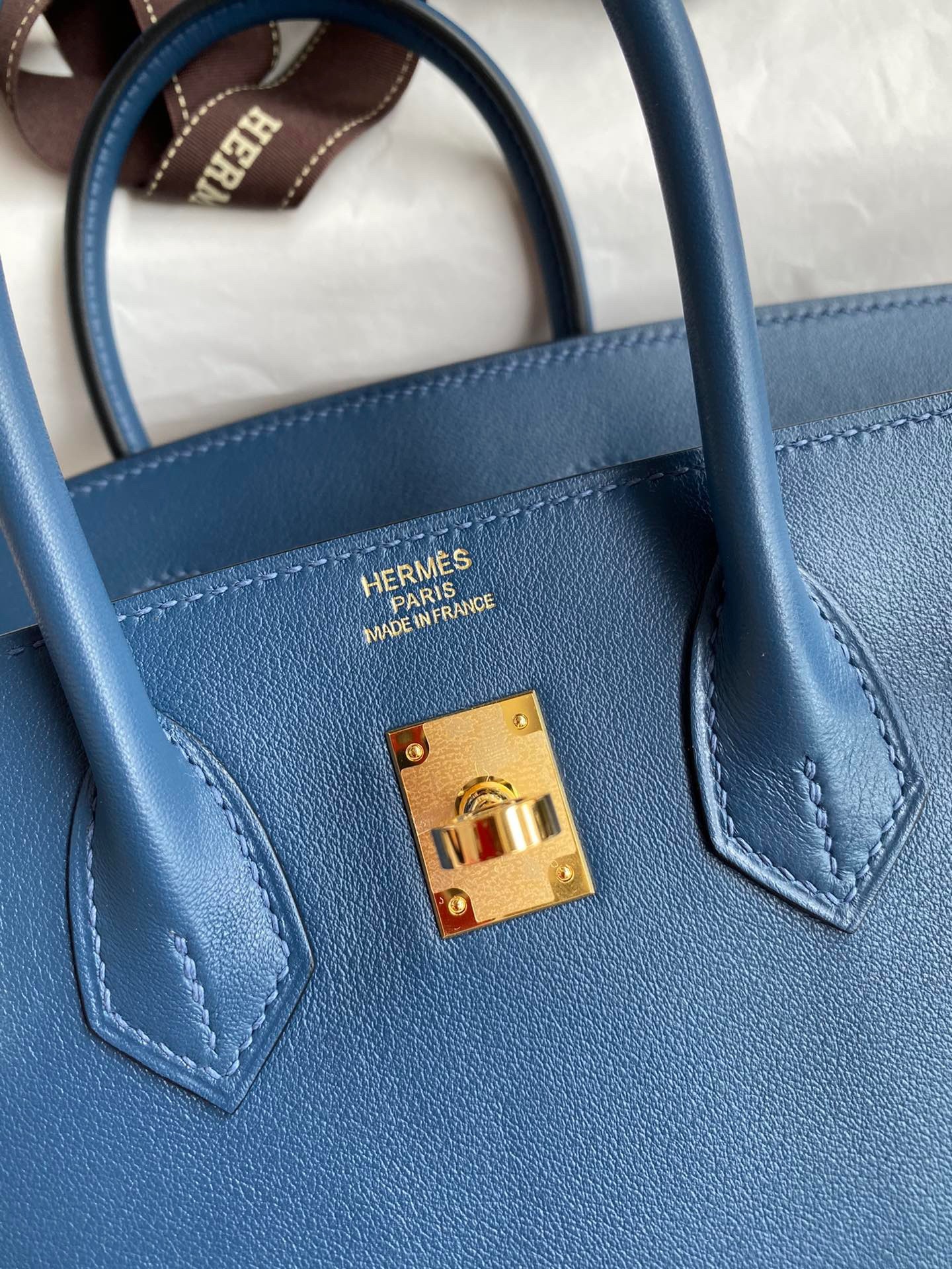H**mes birkin 25 retourne handmade bag in deep blue swift calfskin