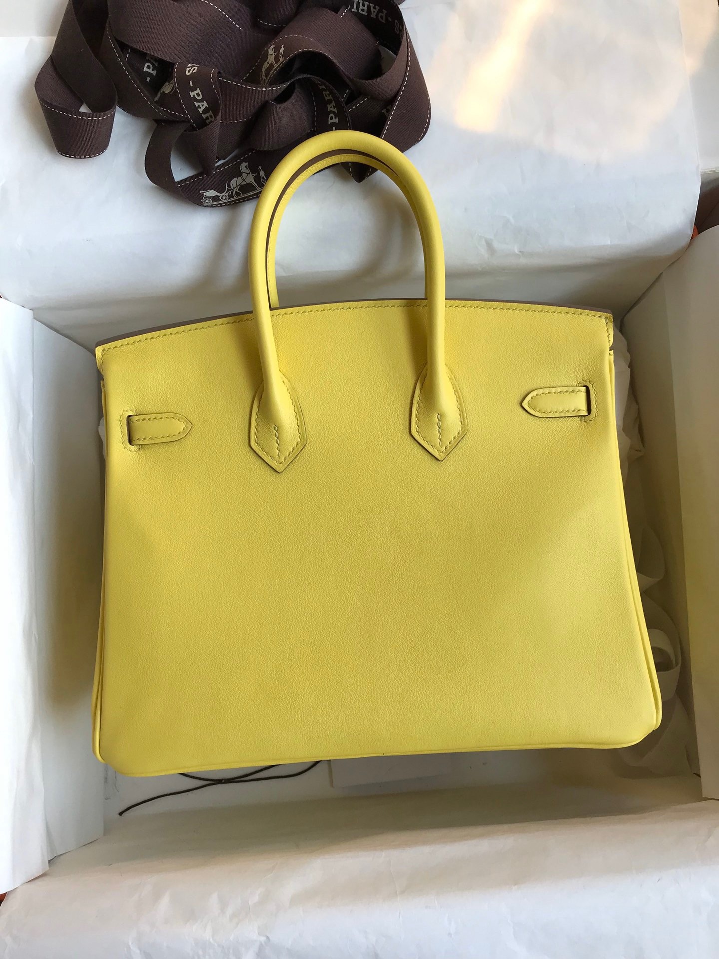 H**mes birkin 25 retourne handmade bag in lime swift calfskin