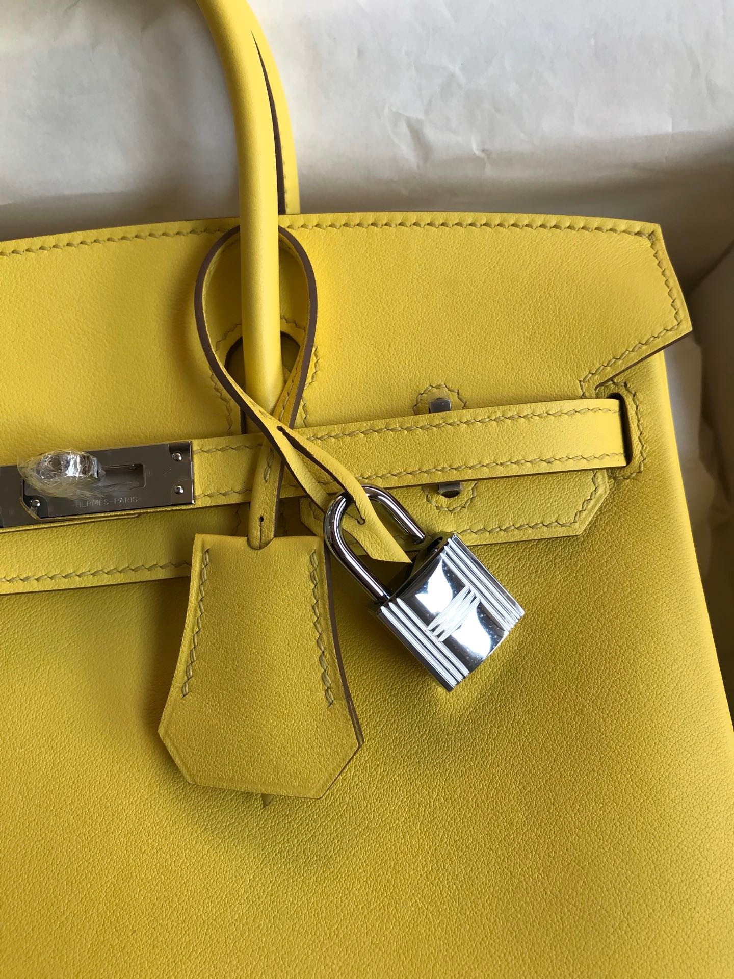 H**mes birkin 25 retourne handmade bag in lime swift calfskin