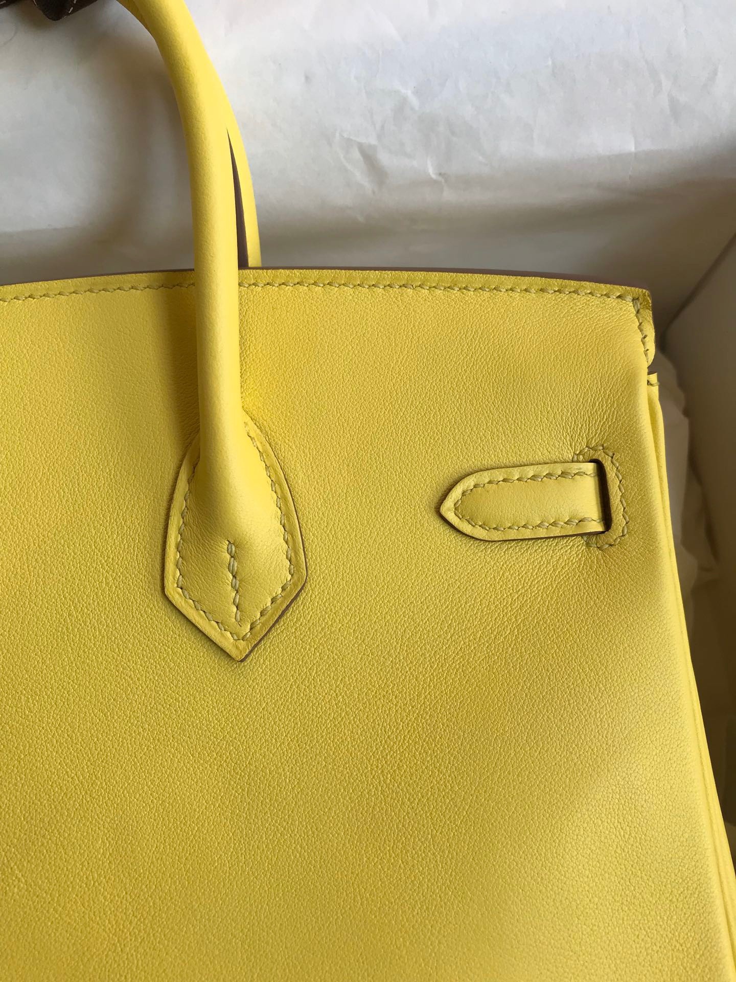 H**mes birkin 25 retourne handmade bag in lime swift calfskin
