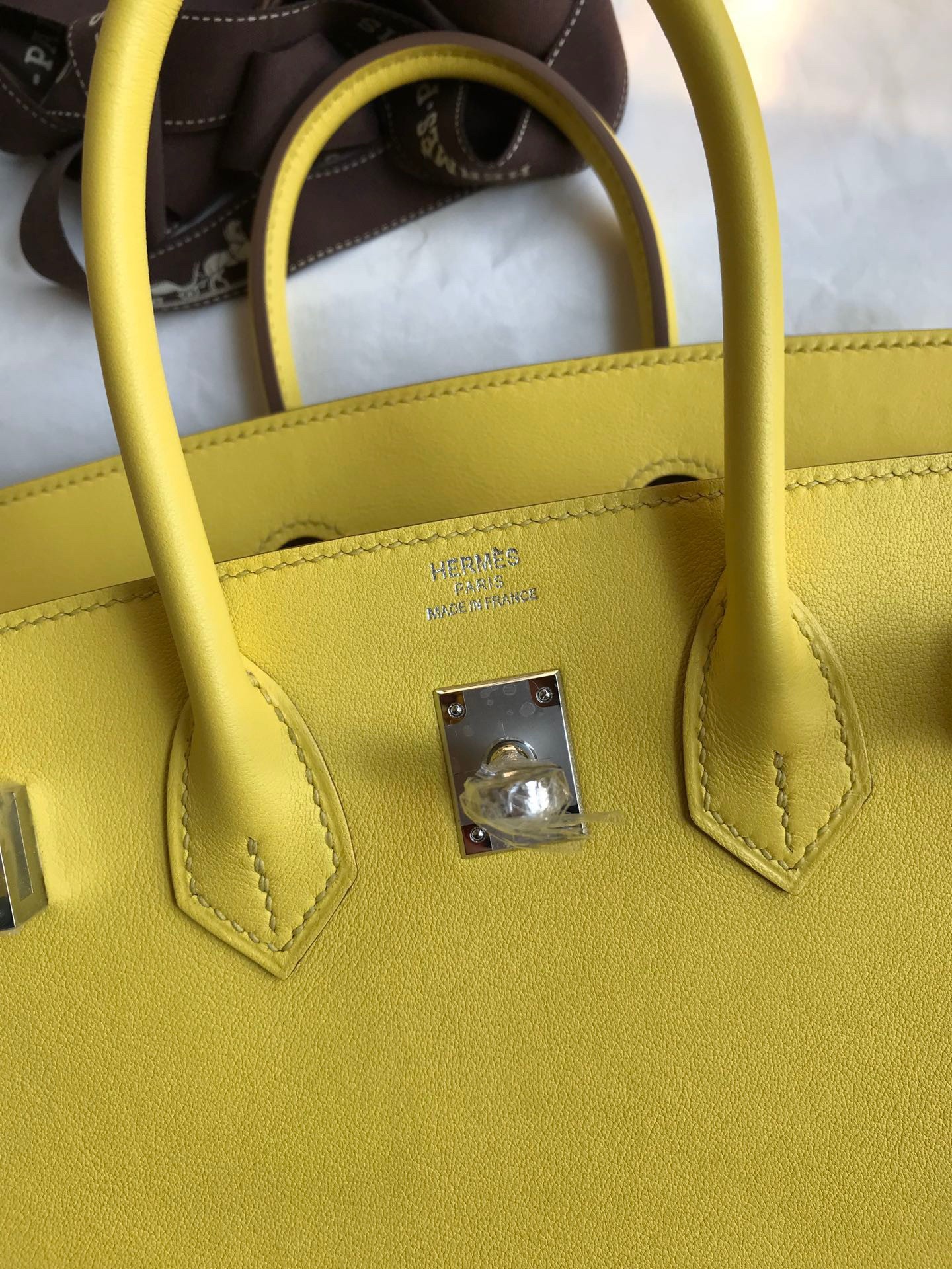 H**mes birkin 25 retourne handmade bag in lime swift calfskin
