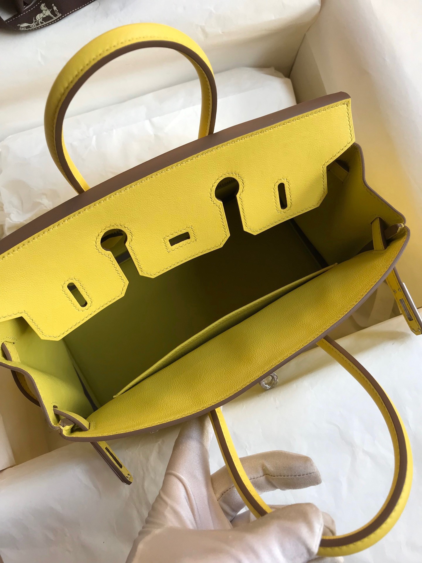 H**mes birkin 25 retourne handmade bag in lime swift calfskin