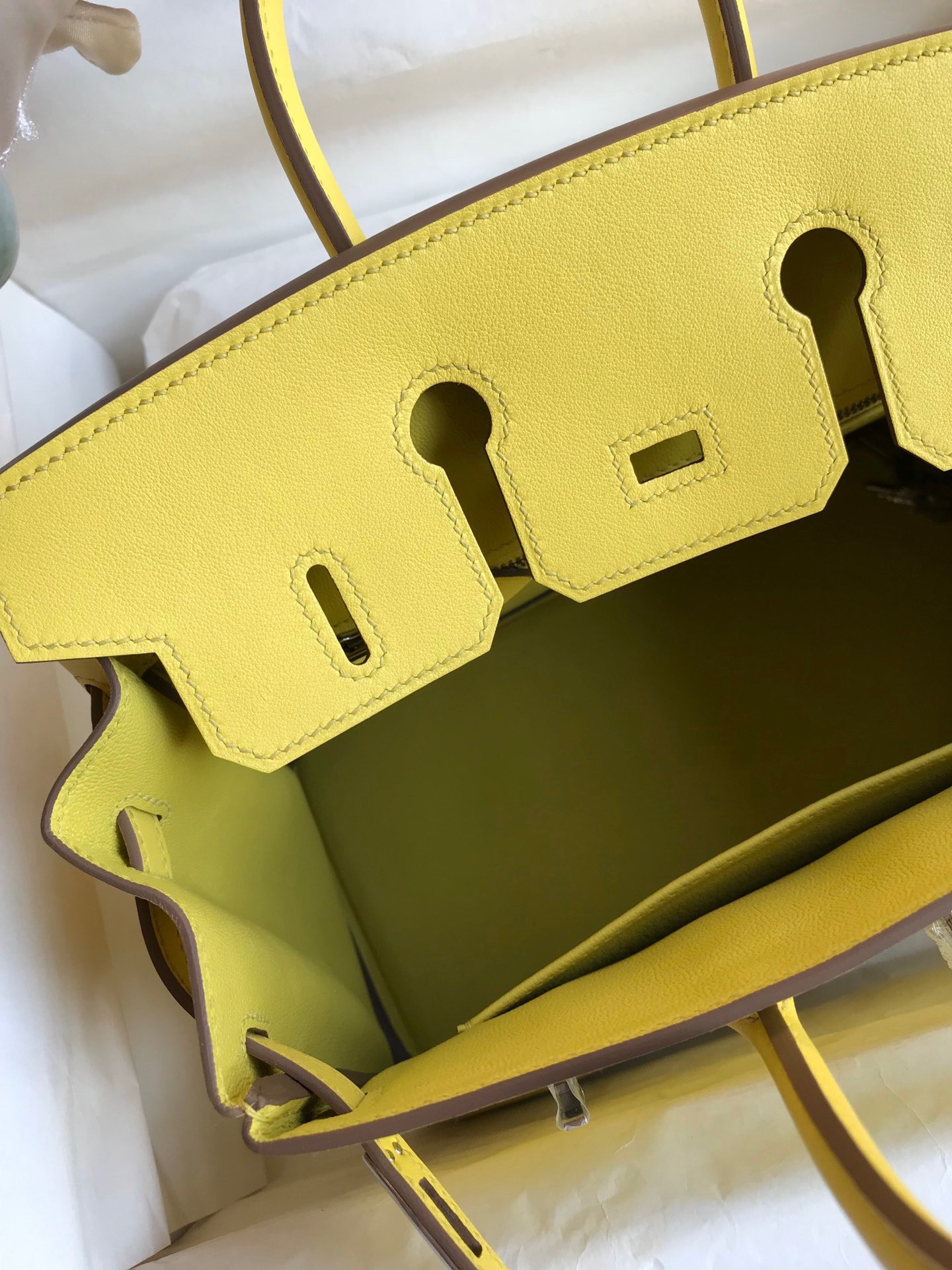 H**mes birkin 25 retourne handmade bag in lime swift calfskin