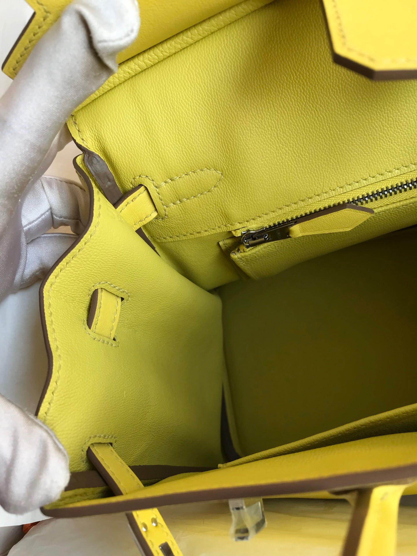 H**mes birkin 25 retourne handmade bag in lime swift calfskin