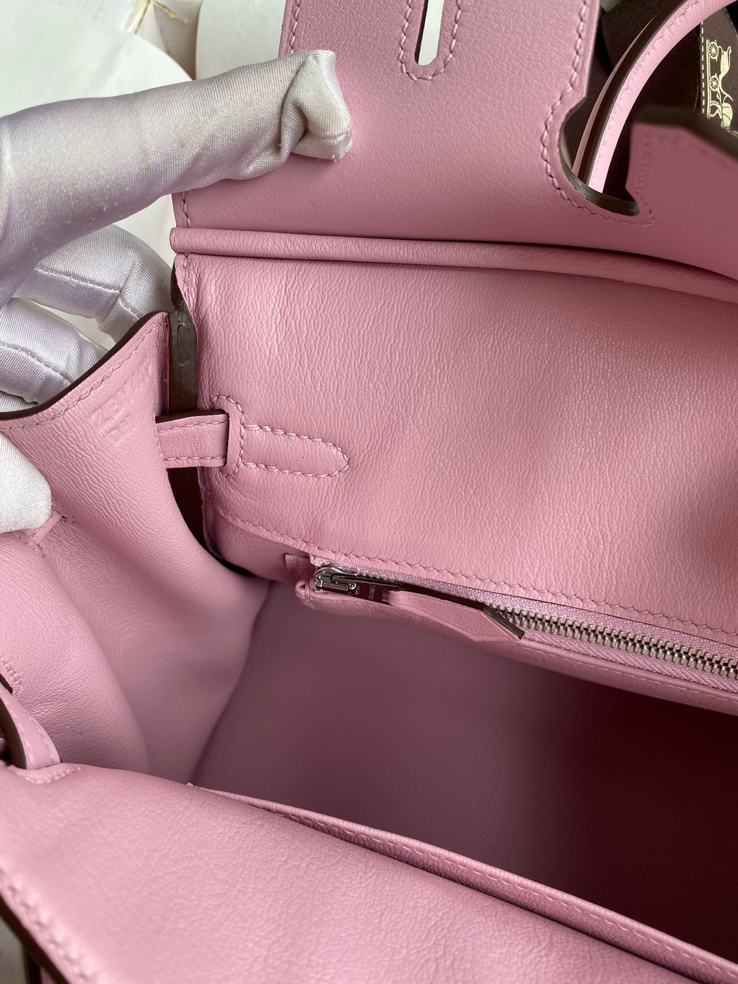 H**mes birkin 25 retourne handmade bag in mauve sylvestre swift calfskin