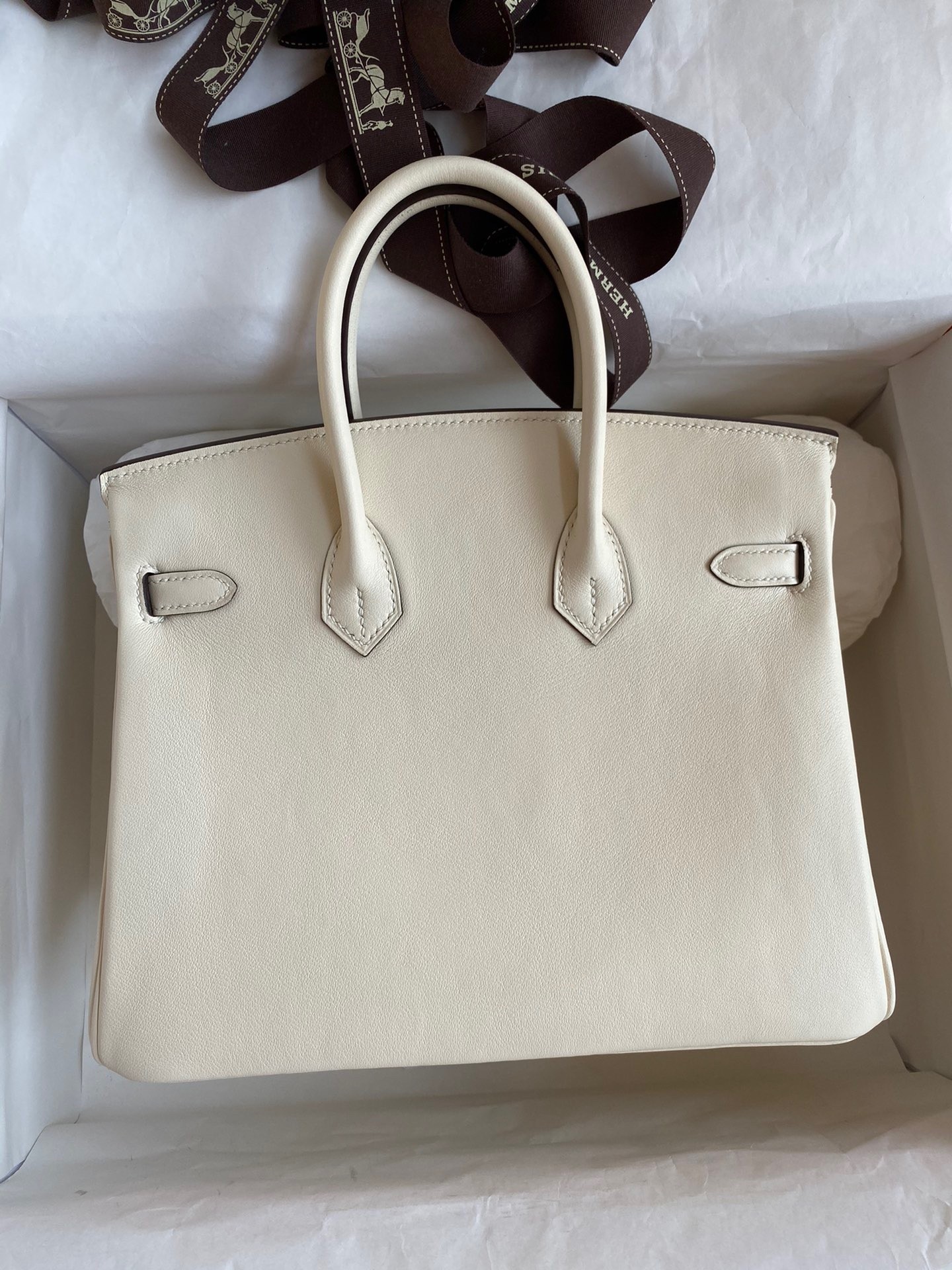 H**mes birkin 25 retourne handmade bag in nata swift calfskin