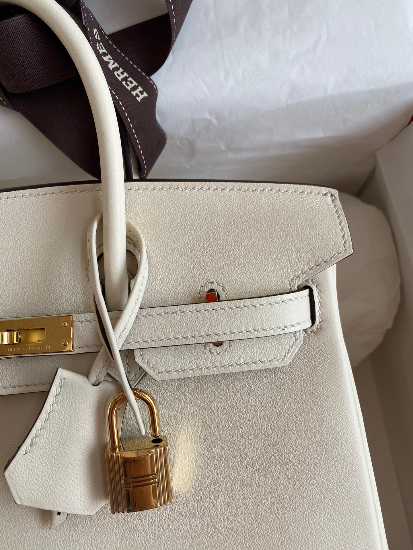 H**mes birkin 25 retourne handmade bag in nata swift calfskin