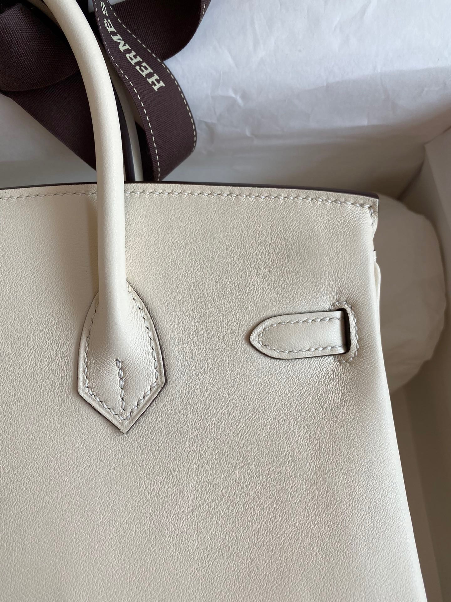 H**mes birkin 25 retourne handmade bag in nata swift calfskin