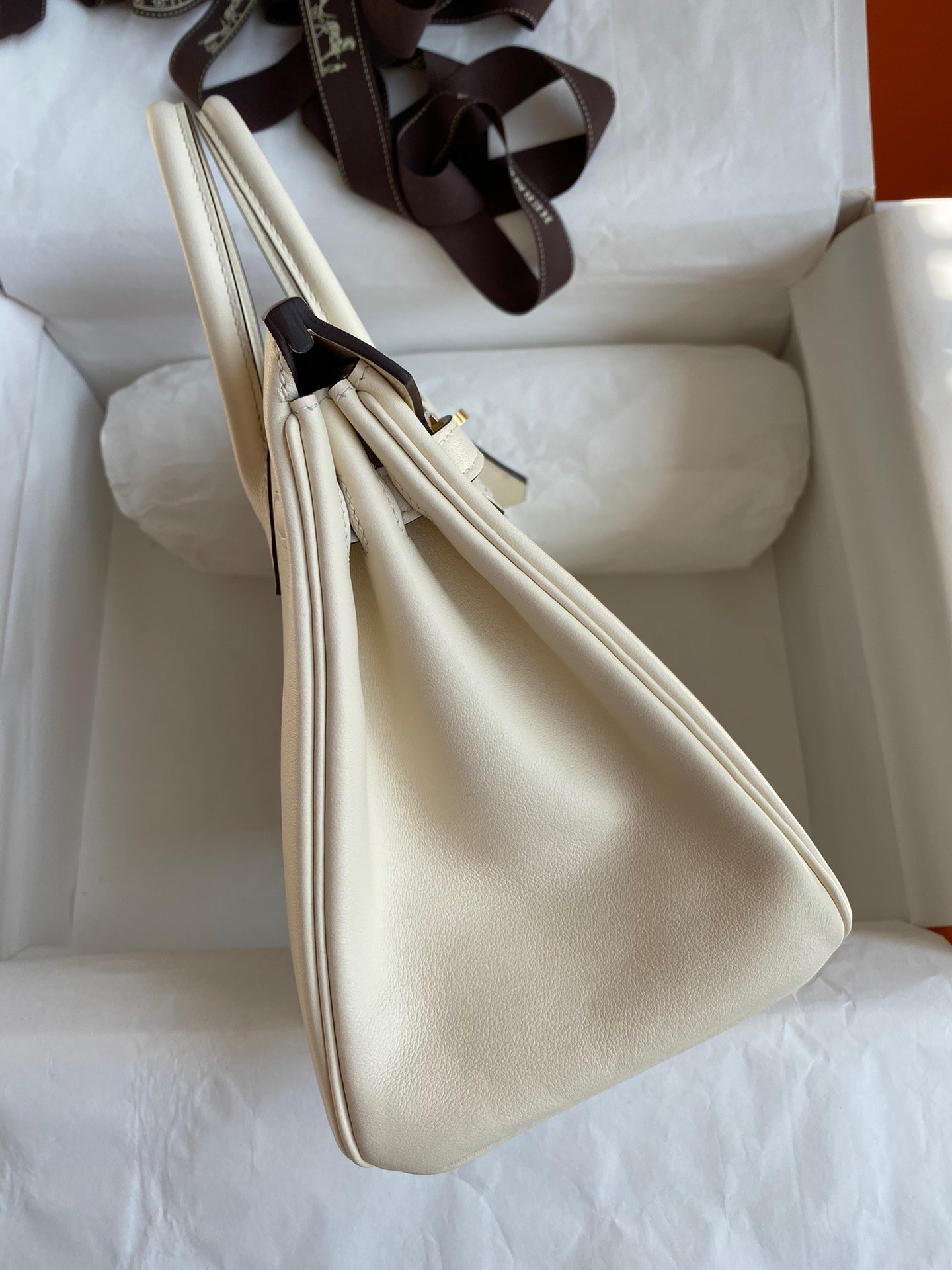 H**mes birkin 25 retourne handmade bag in nata swift calfskin