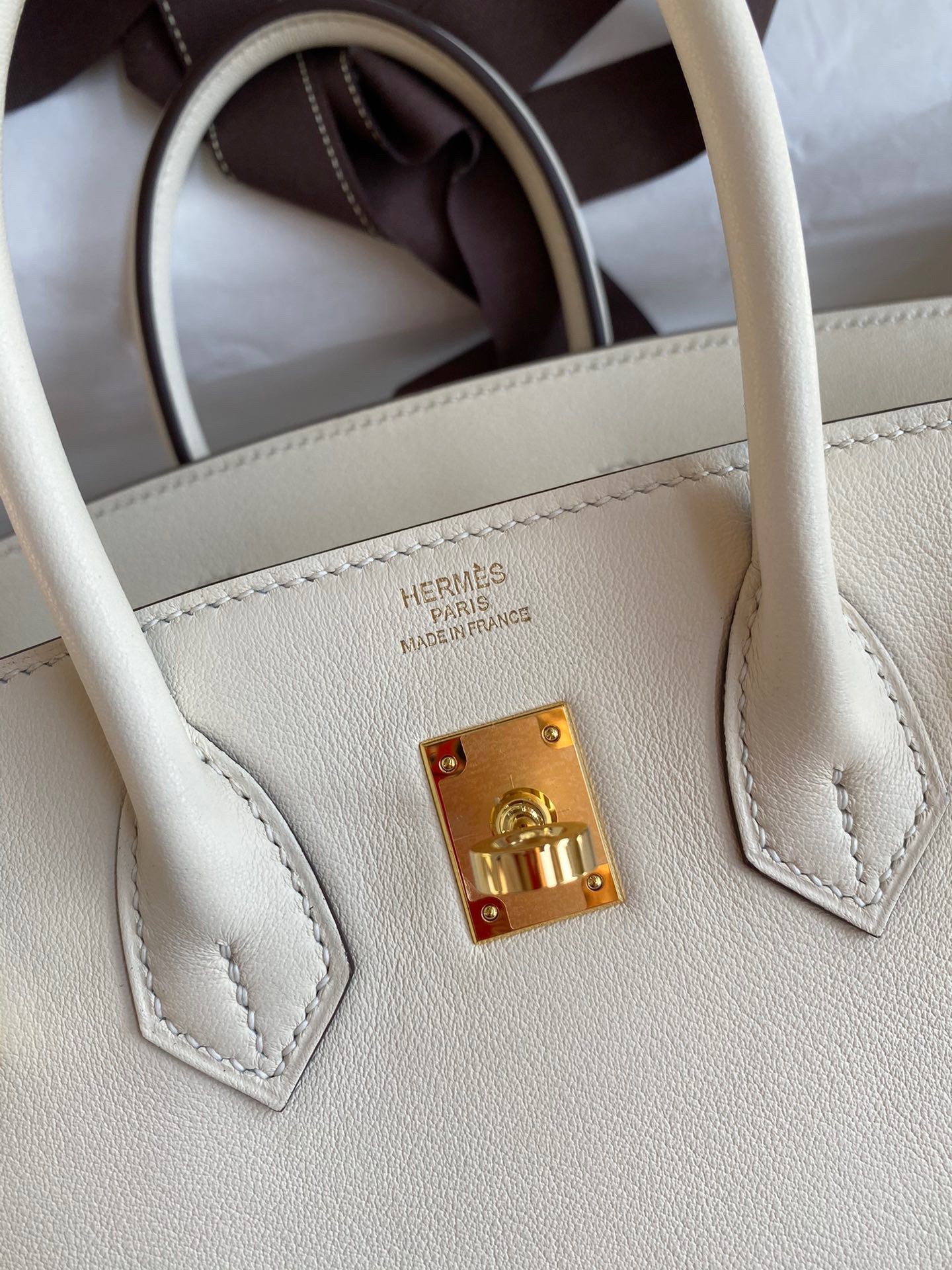 H**mes birkin 25 retourne handmade bag in nata swift calfskin