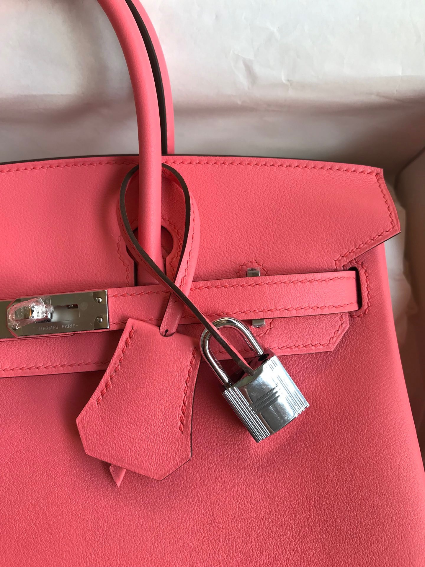 H**mes birkin 25 retourne handmade bag in rose lipstick swift calfskin
