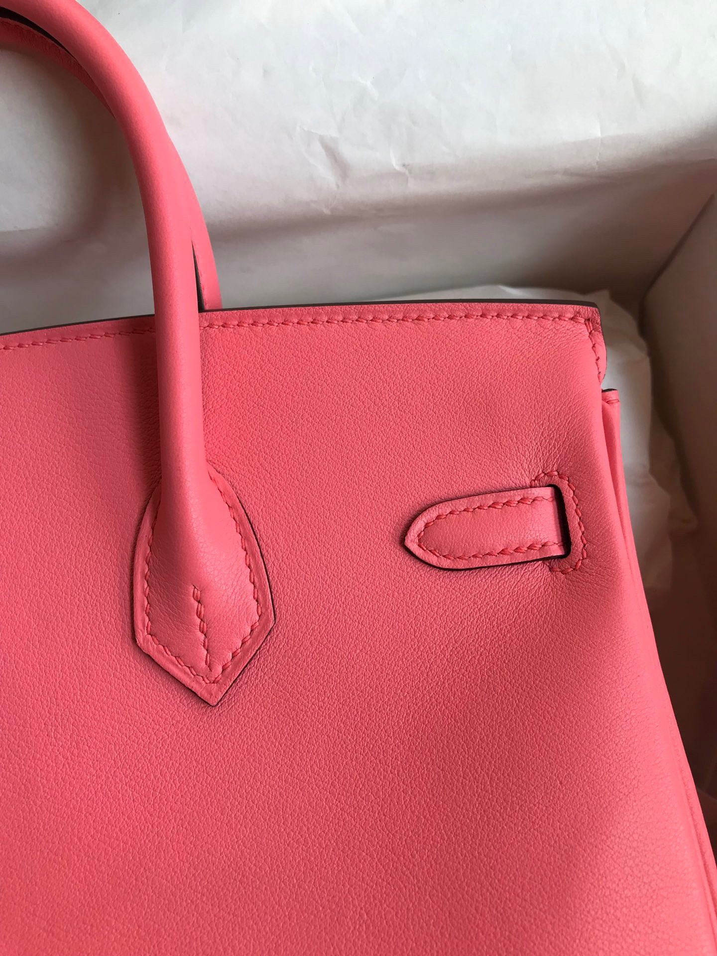 H**mes birkin 25 retourne handmade bag in rose lipstick swift calfskin