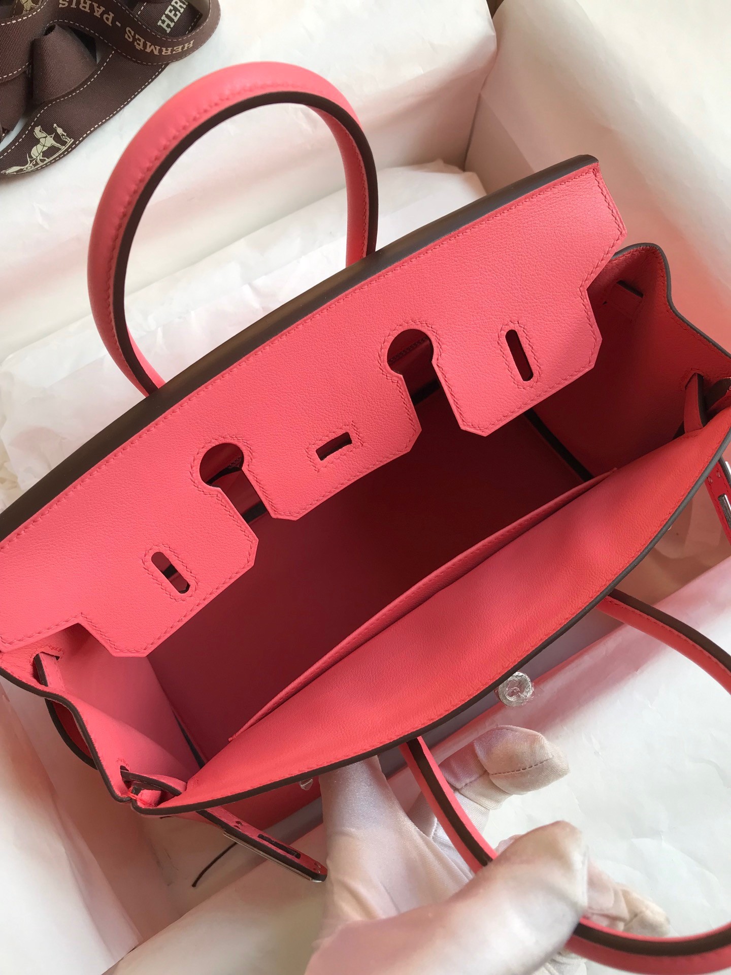 H**mes birkin 25 retourne handmade bag in rose lipstick swift calfskin
