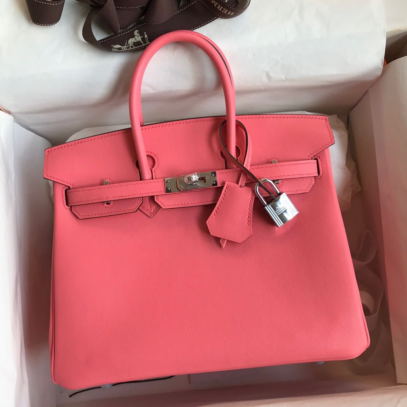 H**mes birkin 25 retourne handmade bag in rose lipstick swift calfskin