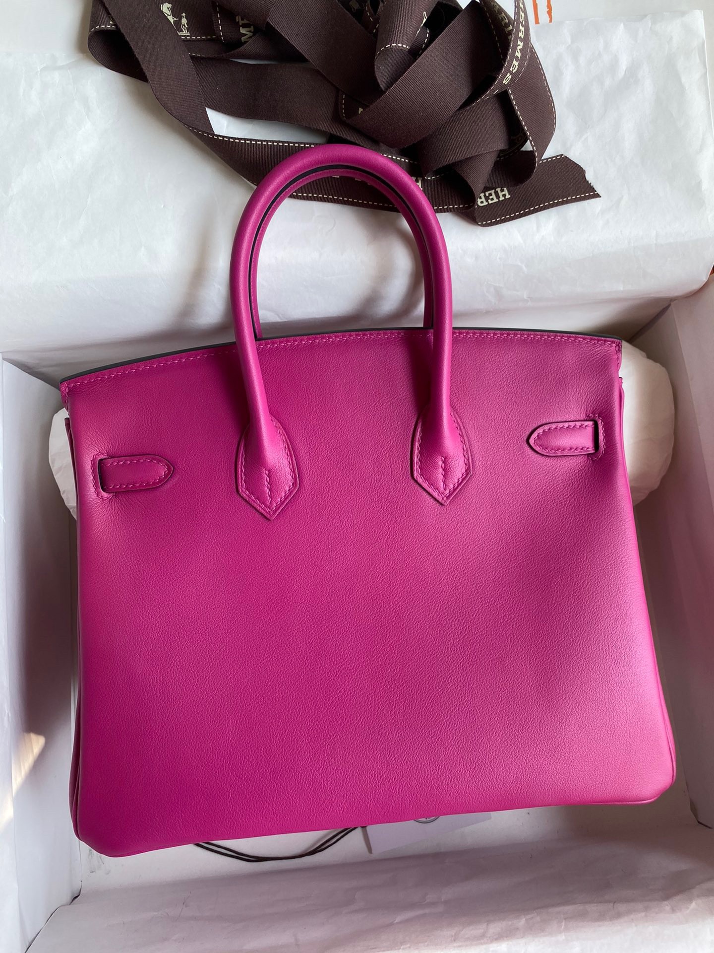 H**mes birkin 25 retourne handmade bag in rose purple swift calfskin