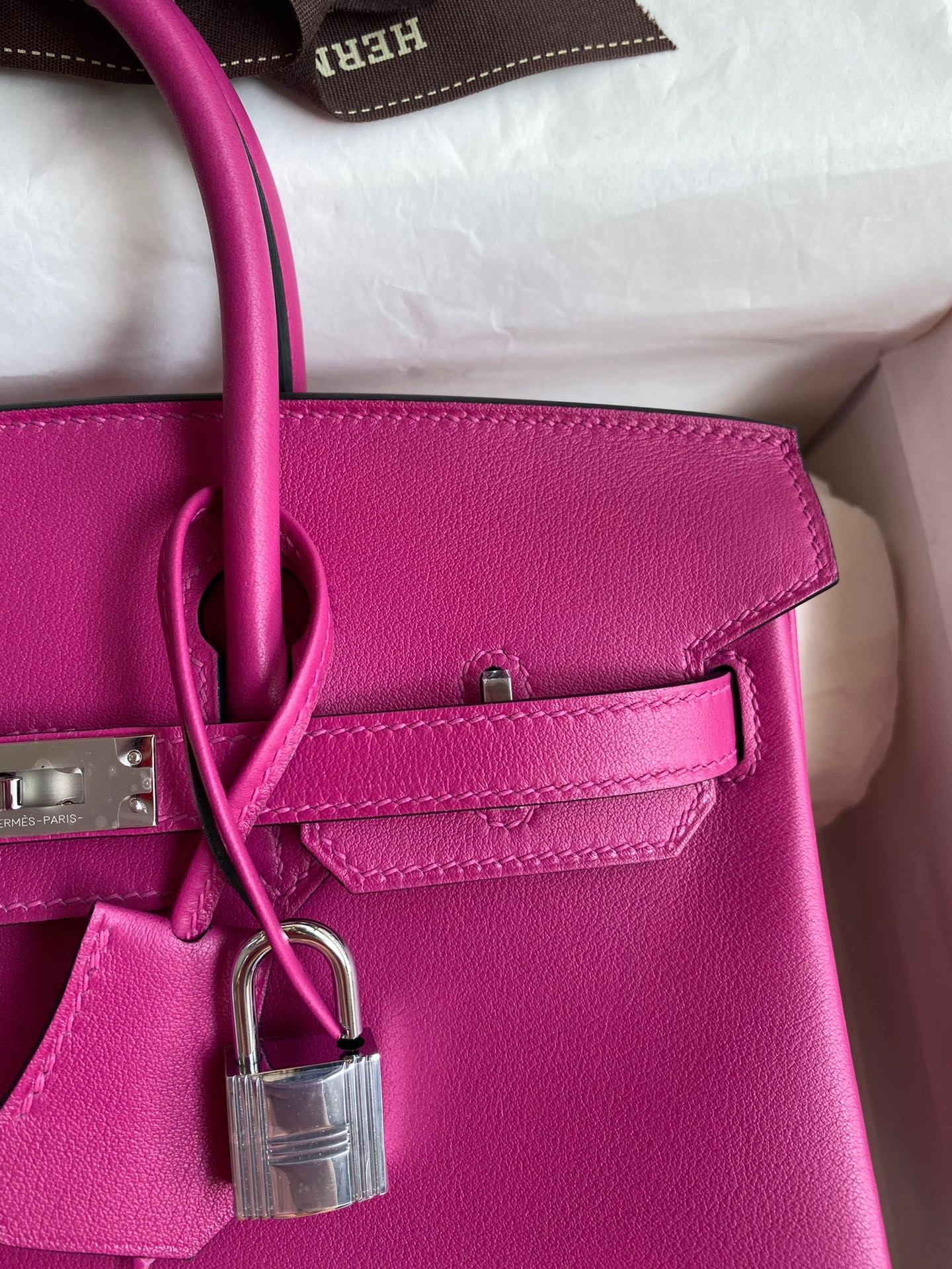 H**mes birkin 25 retourne handmade bag in rose purple swift calfskin