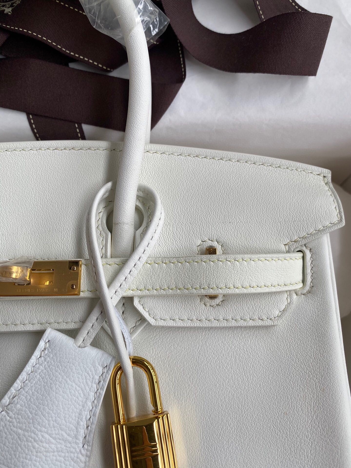 H**mes birkin 25 retourne handmade bag in white swift calfskin