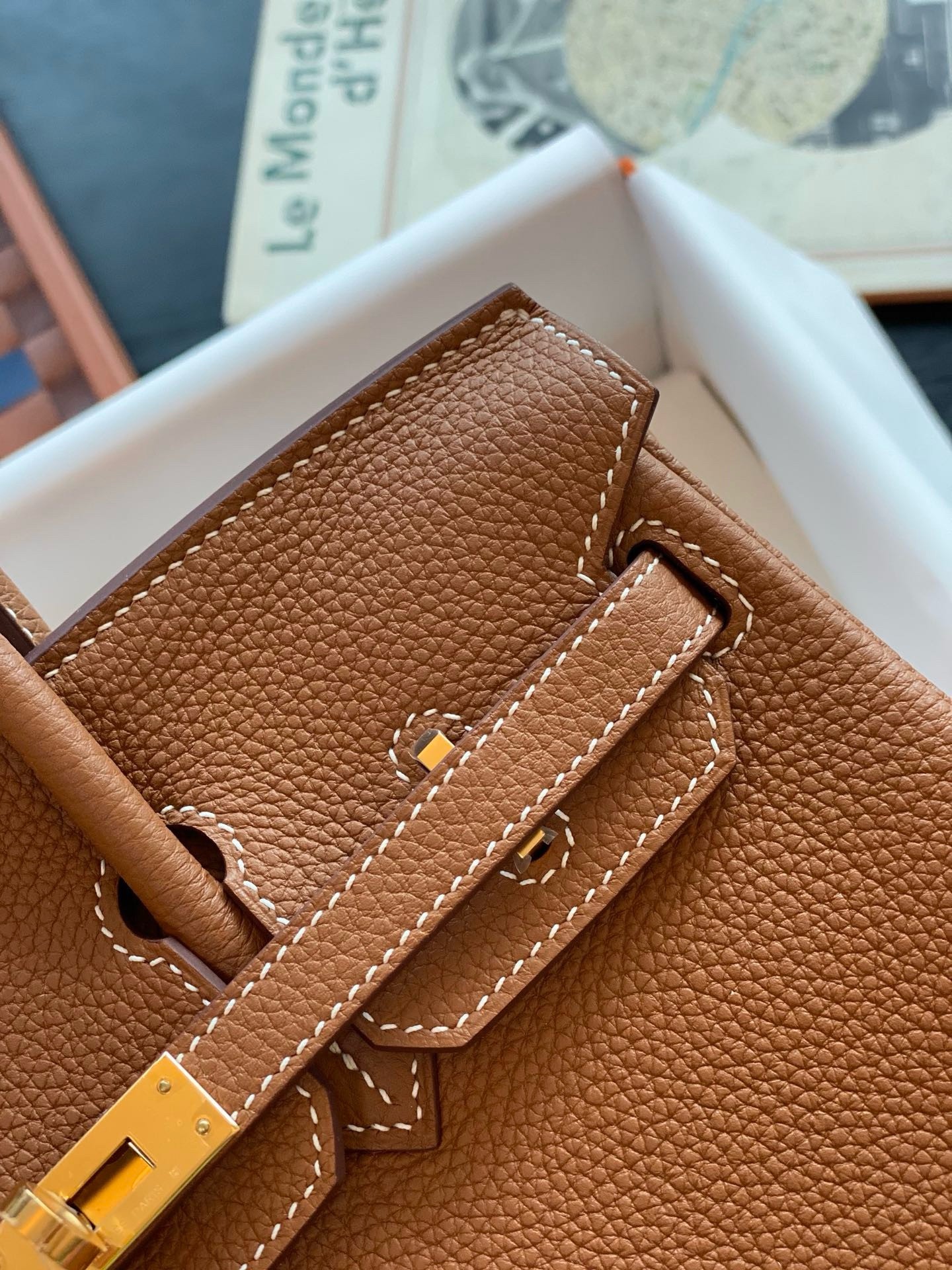 H**mes birkin 25 retourne handmade bag in gold togo leather