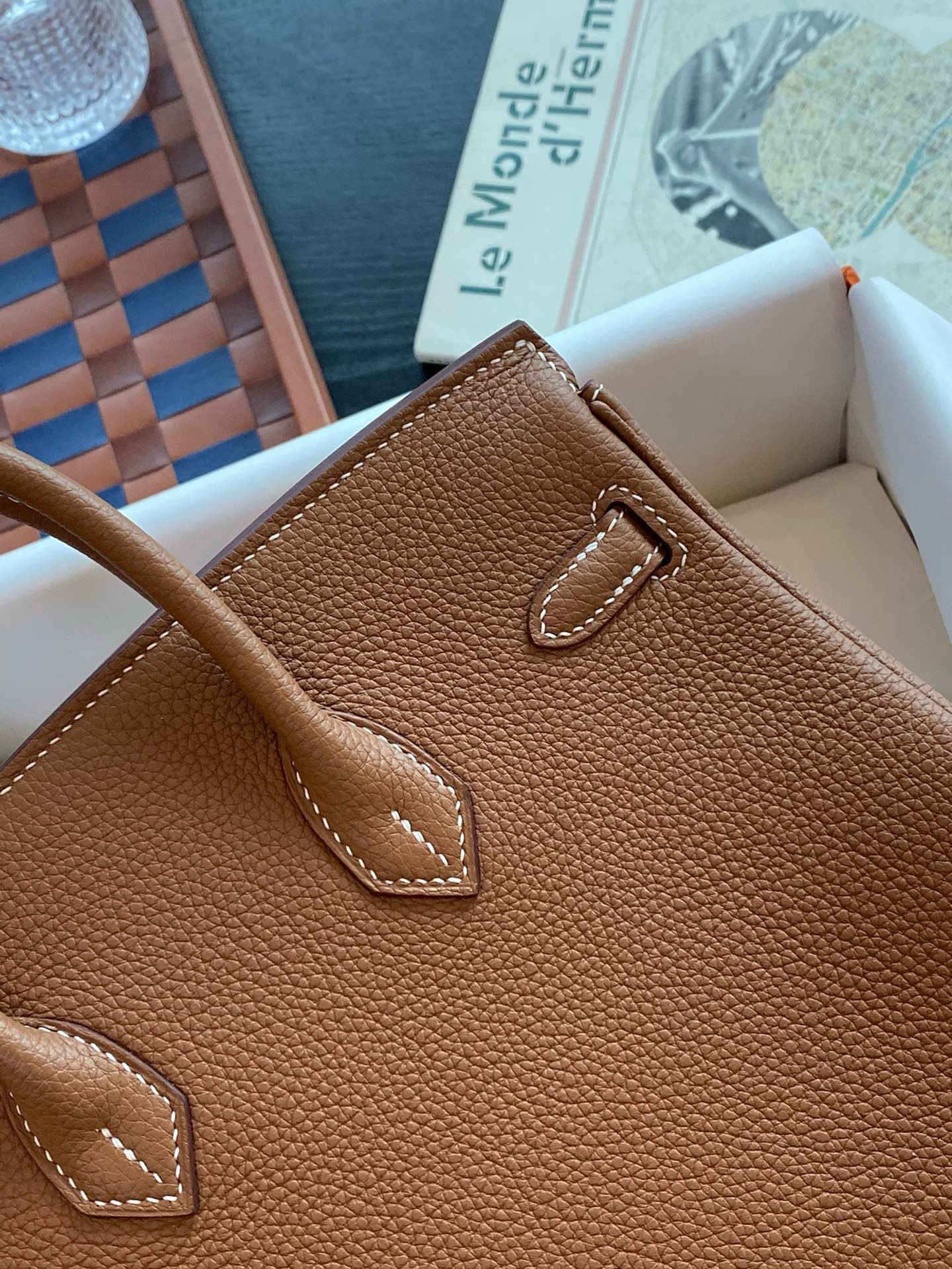 H**mes birkin 25 retourne handmade bag in gold togo leather