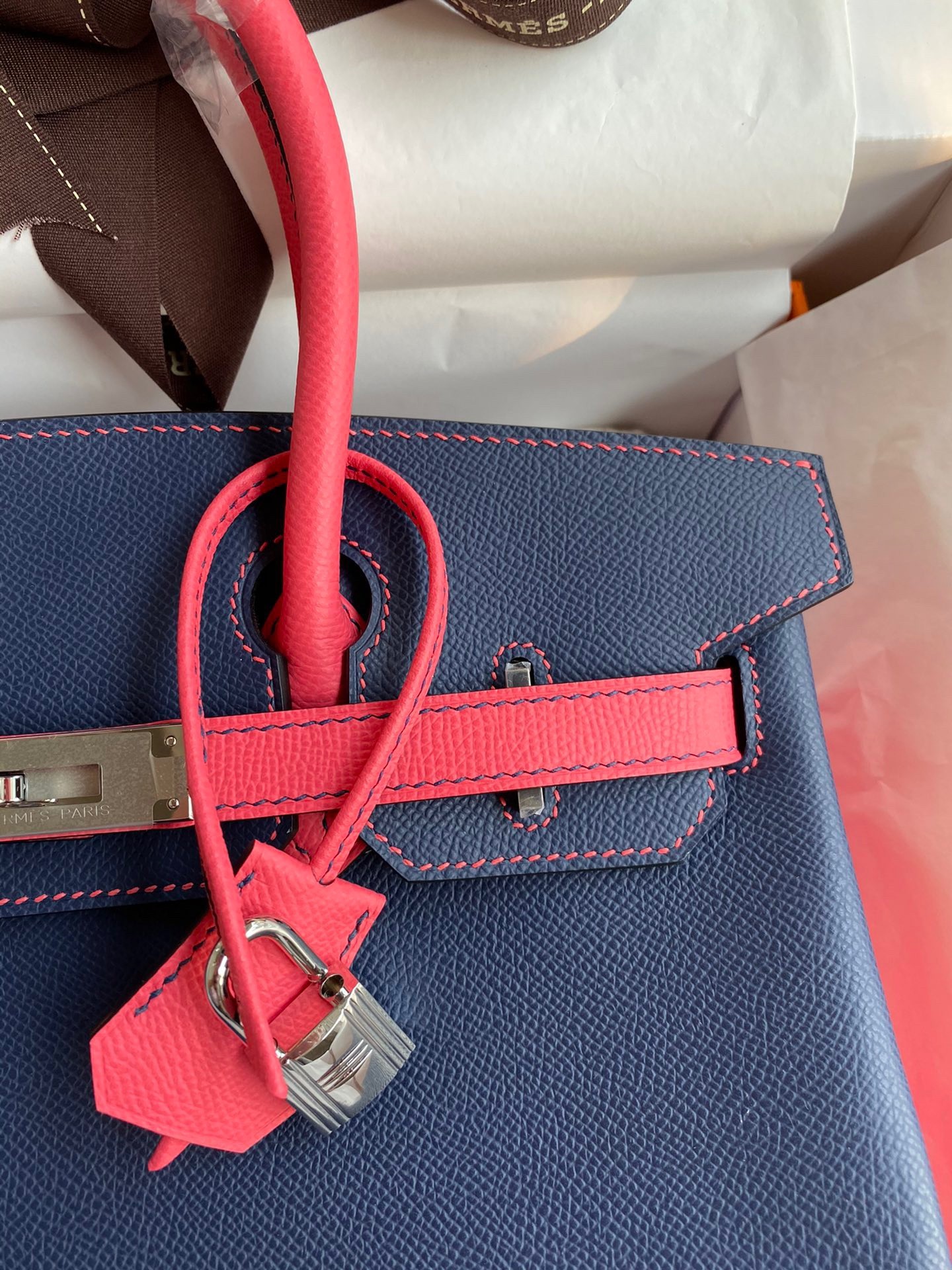 H**mes hss birkin 30 bicolor bag in blue saphir and rose lipstick epsom calfskin