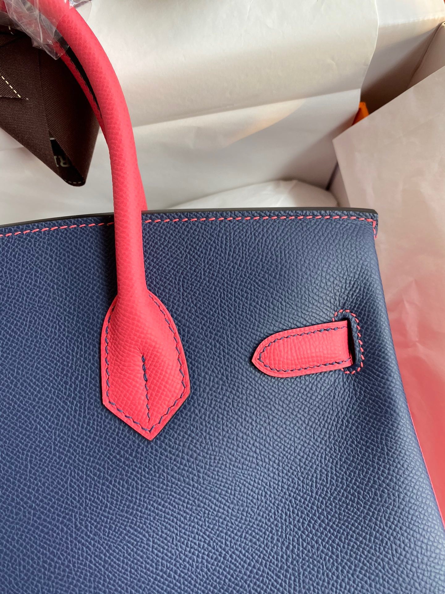 H**mes hss birkin 30 bicolor bag in blue saphir and rose lipstick epsom calfskin
